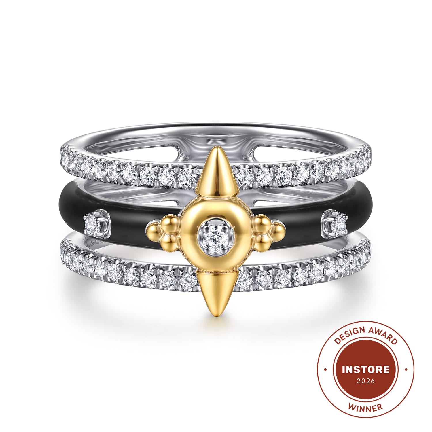 Bujukan Diamond Spike Easy Stackable Ring with Enamel