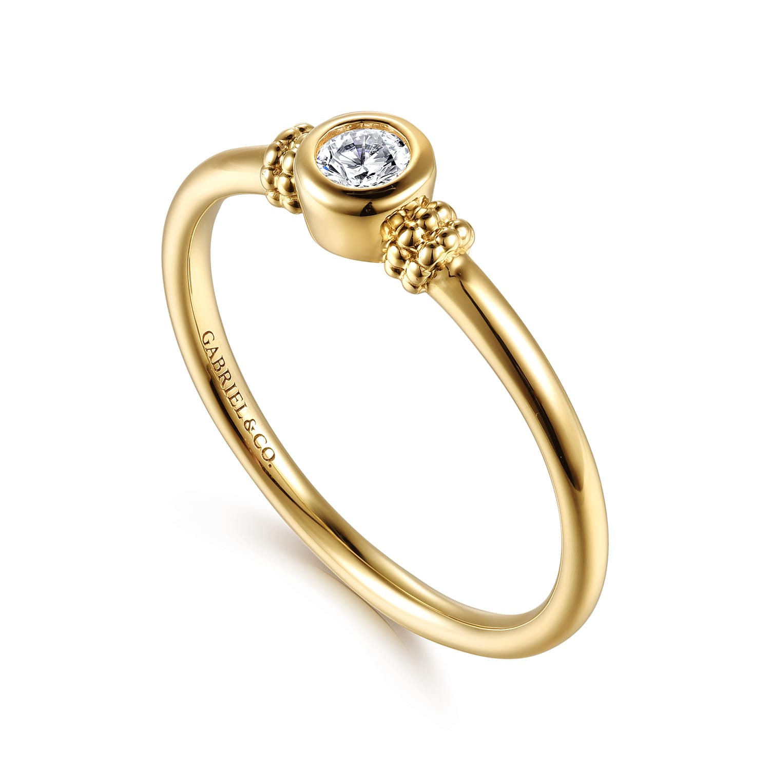 Bujukan White Sapphire Bezel Promise Ring in 14K Yellow Gold, photograph 3