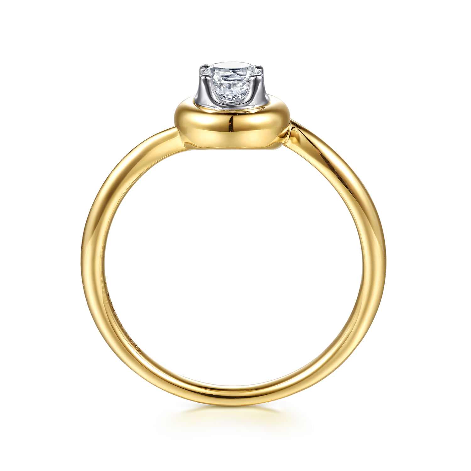 White Sapphire Bezel Promise Ring in 14K White/Yellow Gold, photograph 2