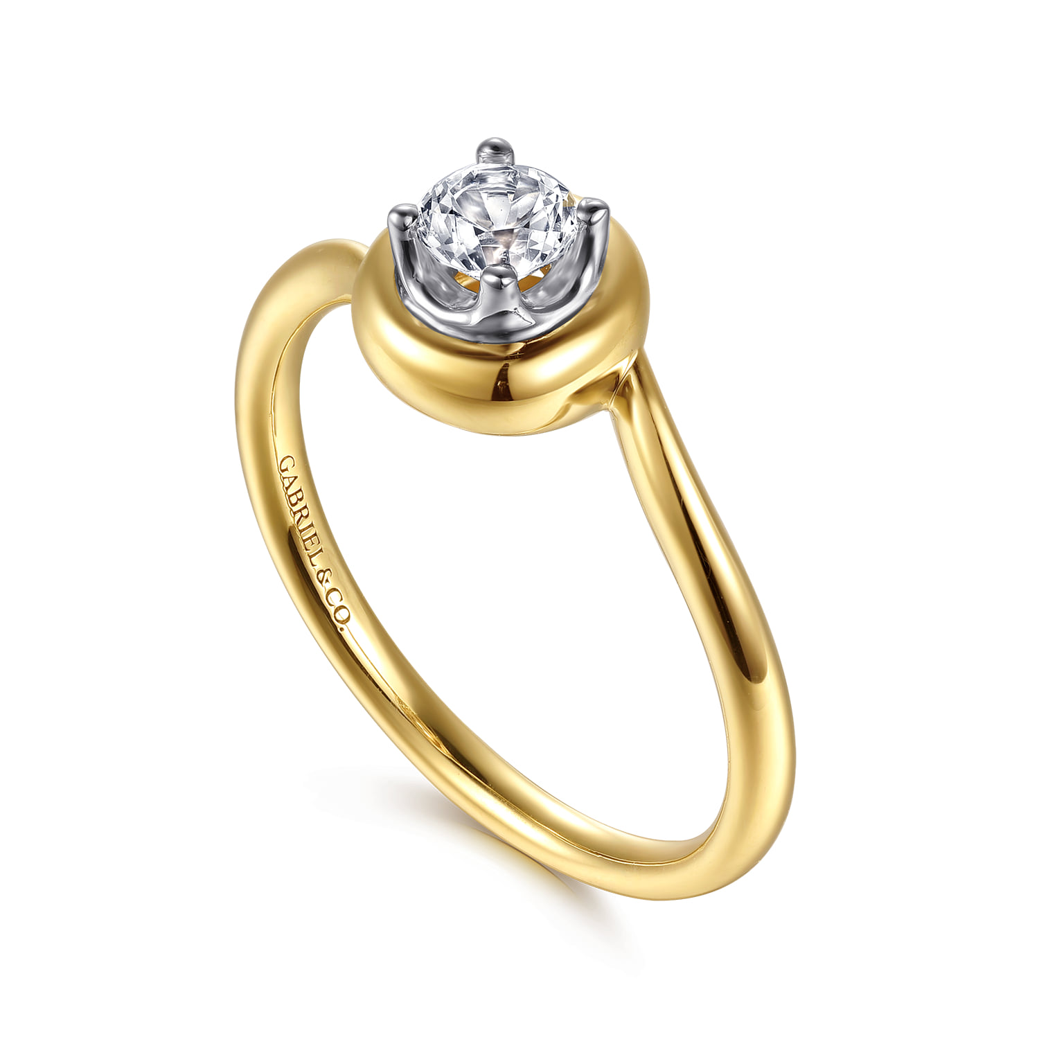 White Sapphire Bezel Promise Ring in 14K White/Yellow Gold, photograph 3