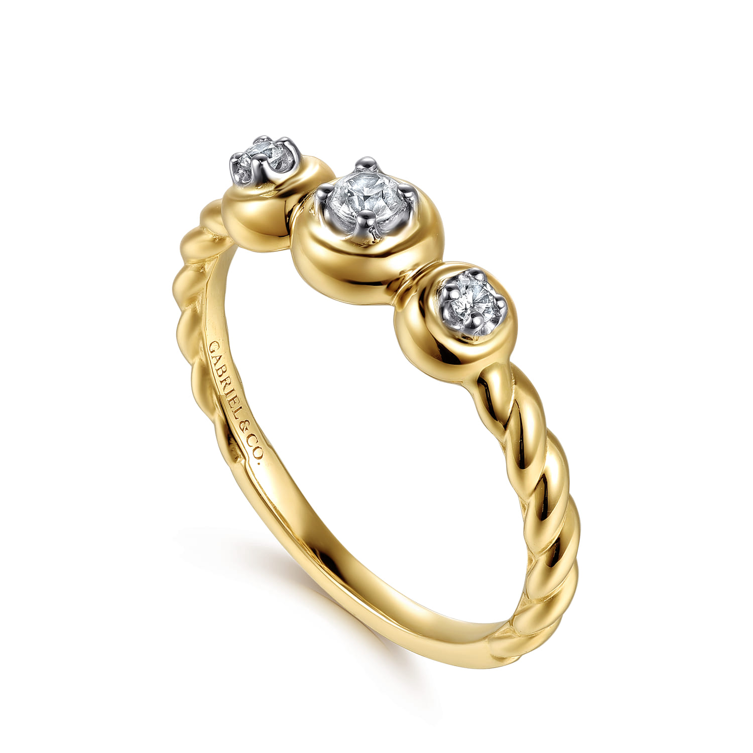 White Sapphire Three Stone Promise Ring in 14K White/Yellow Gold, photograph 3