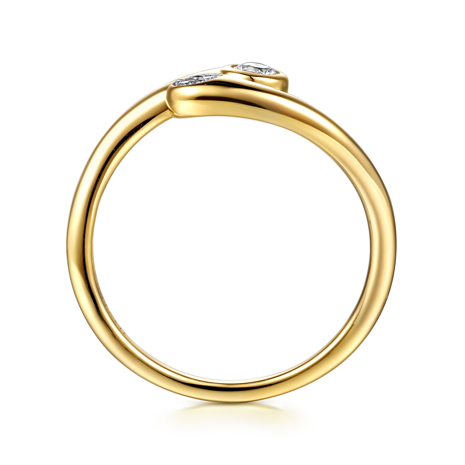 Diamond and White Sapphire Bypass Promise Ring in 14K Yellow Gold, photograph 2