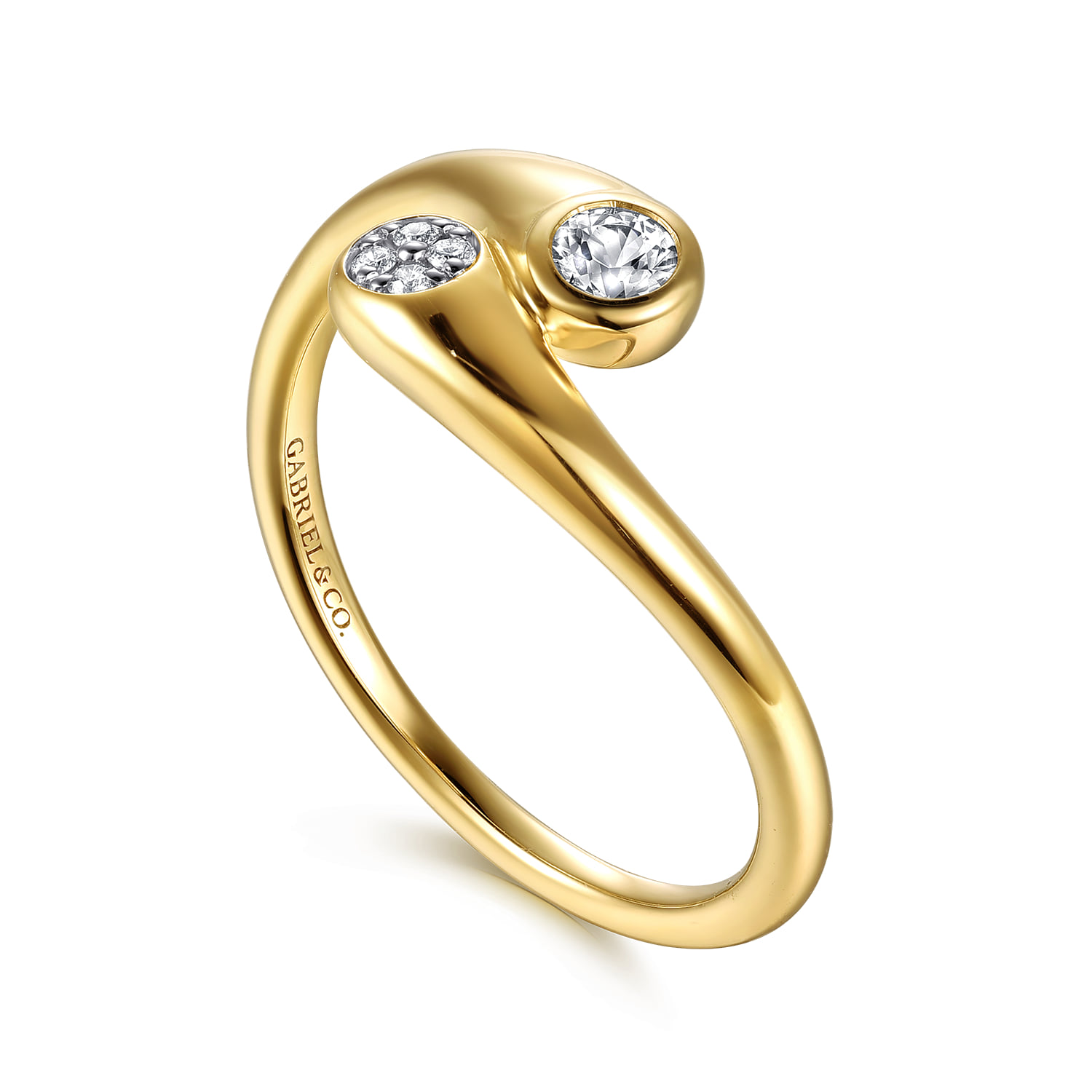 Diamond and White Sapphire Bypass Promise Ring in 14K Yellow Gold, photograph 3