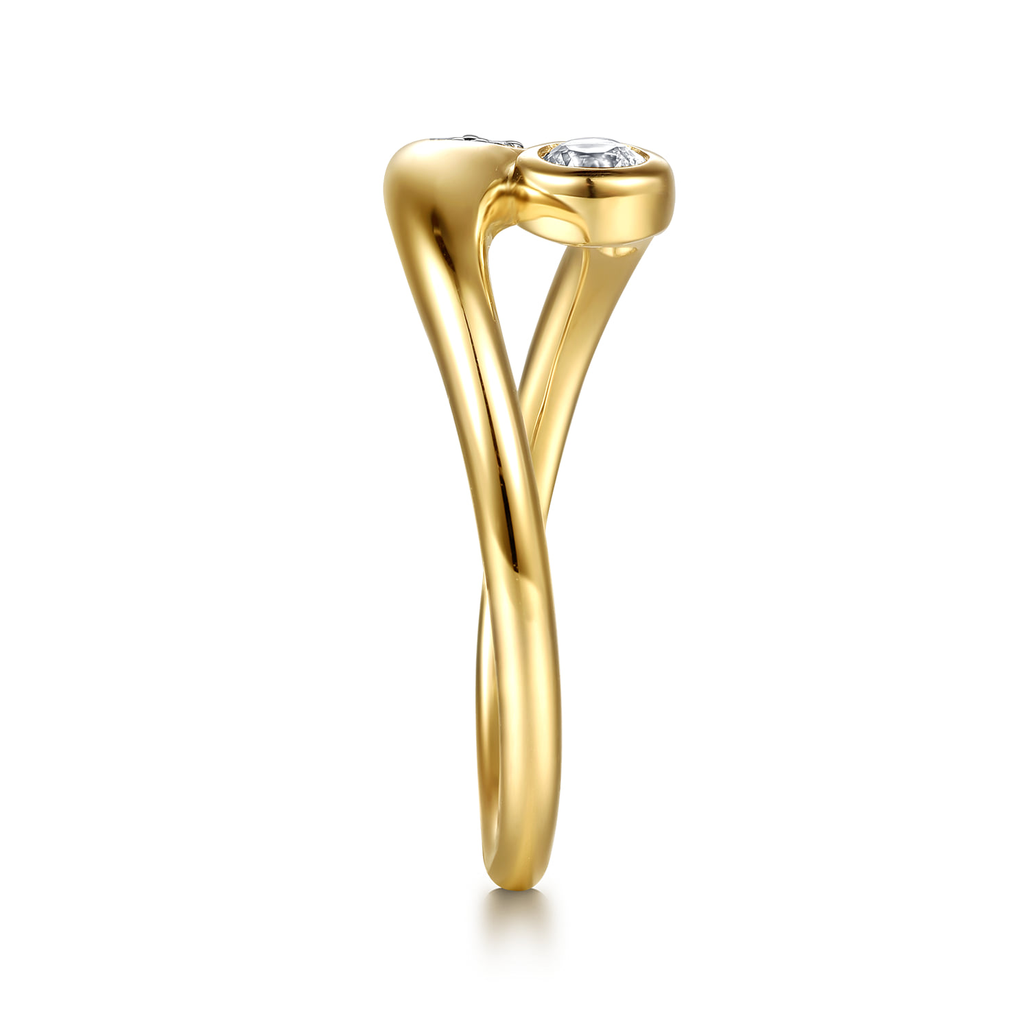 Diamond and White Sapphire Bypass Promise Ring in 14K Yellow Gold, photograph 4