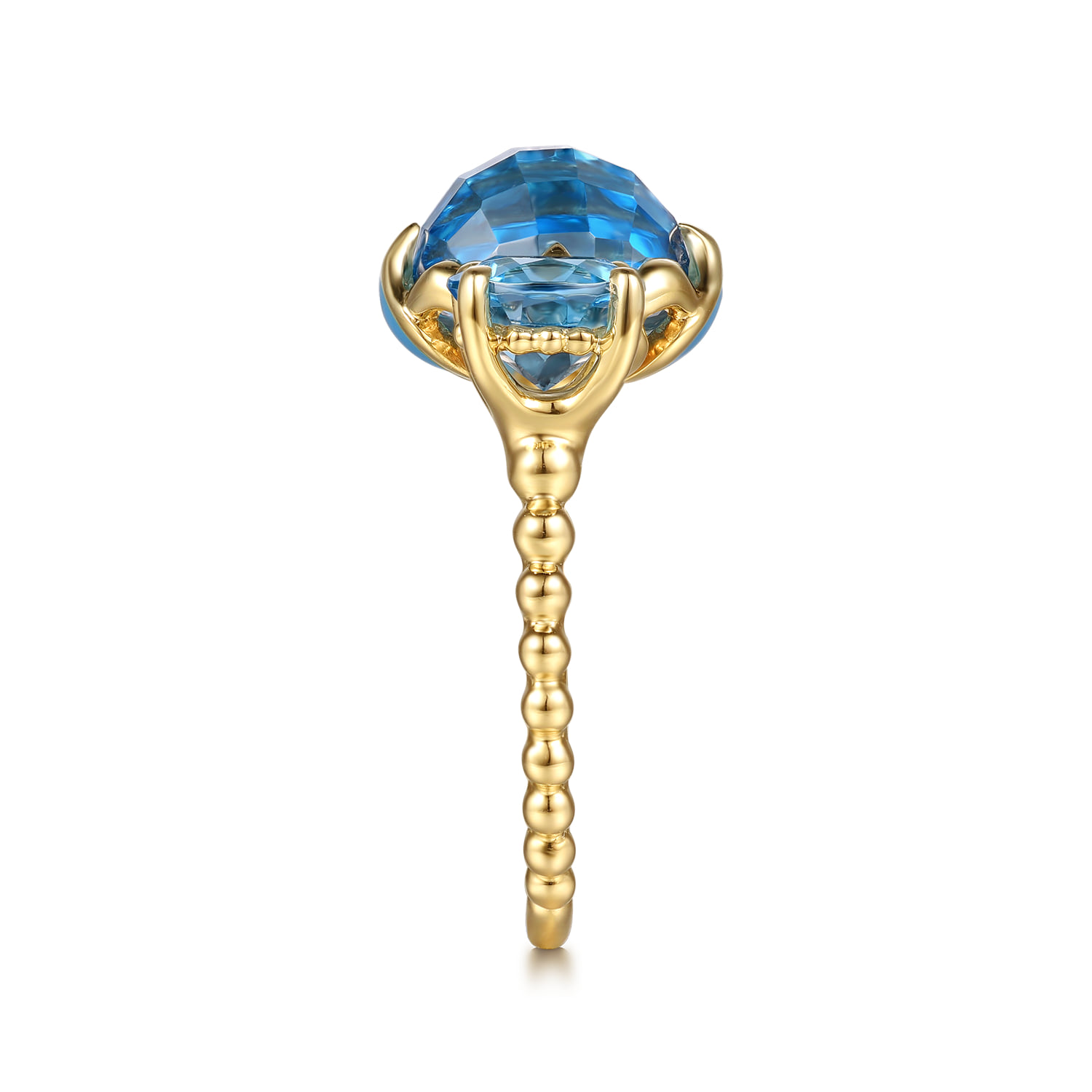 Bujukan Blue Topaz Clover Open Ring with Dusk Blue Enamel in 14K Yellow Gold, photograph 4