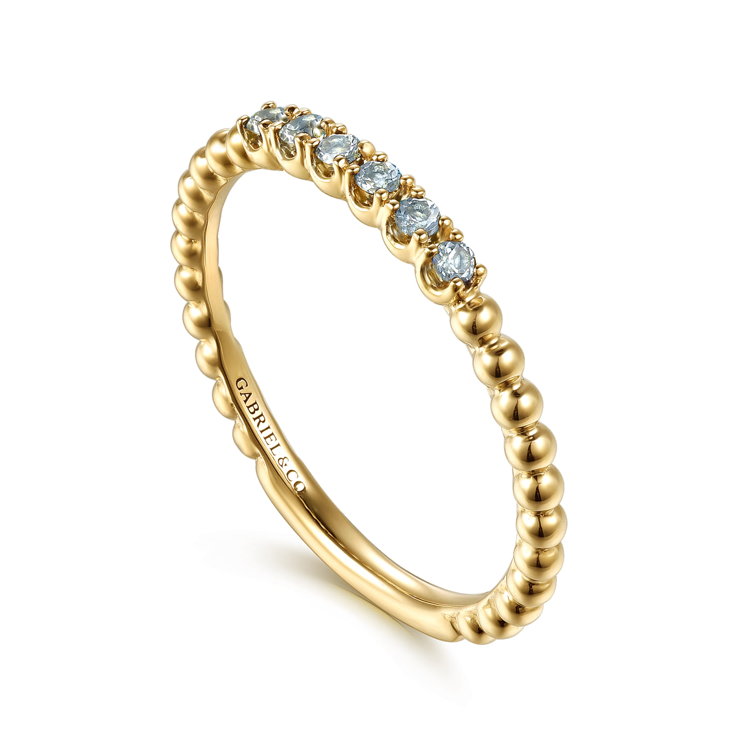 Bujukan Bead and Blue Topaz Stackable Ring in 14K Yellow Gold, photograph 3