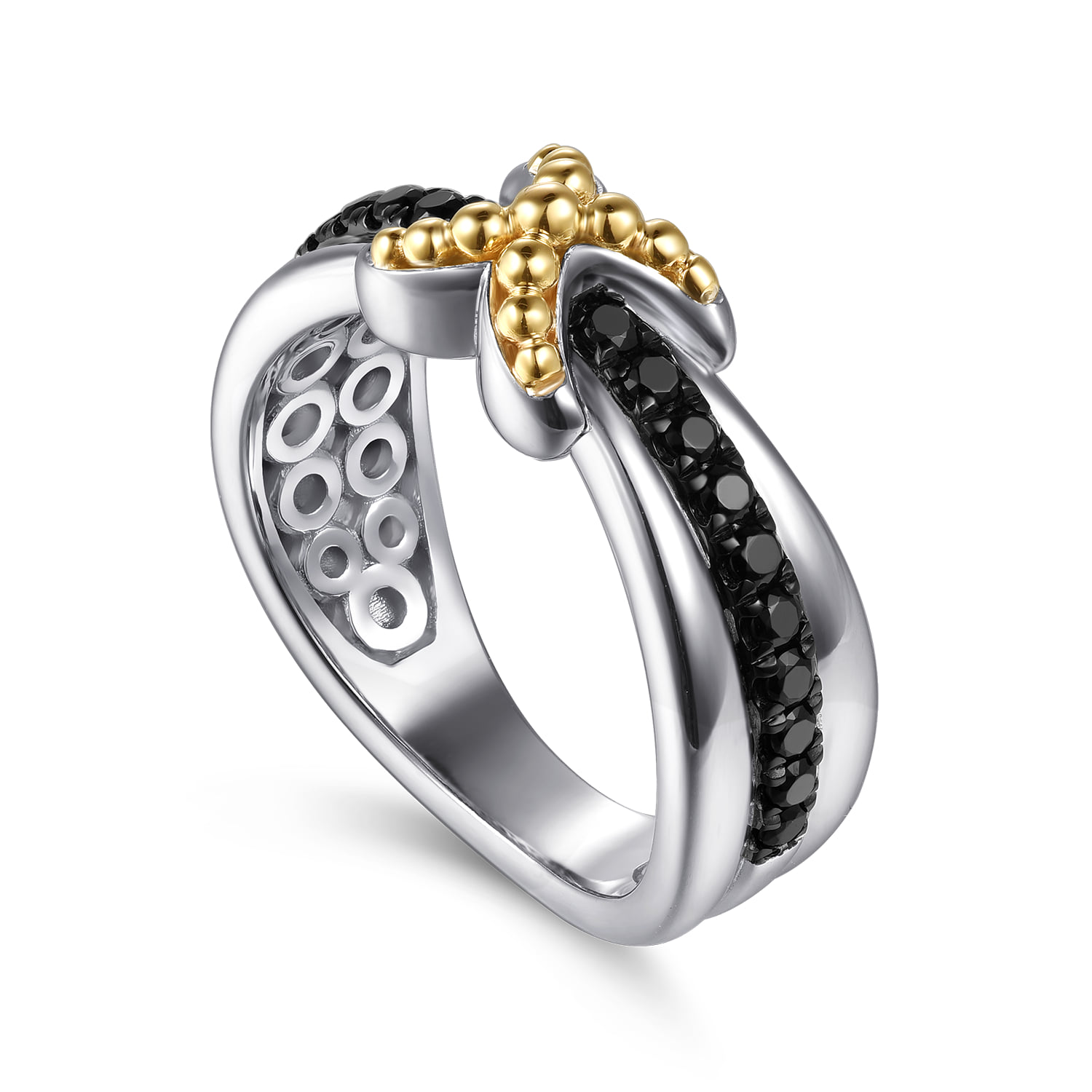 and Bujukan Black Spinel Criss Cross Ladies Ring in 14K Yellow Gold, photograph 3