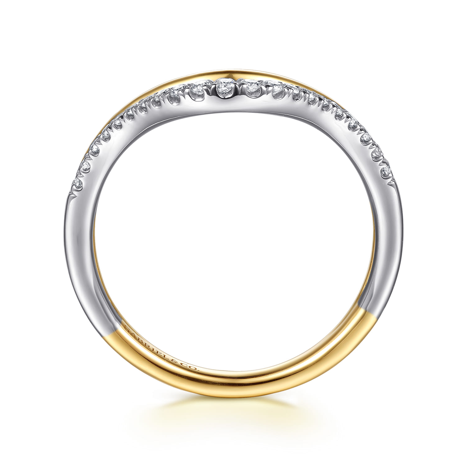 Diamond Curved Easy Stackable Ring in 14K White/Yellow Gold, photograph 2