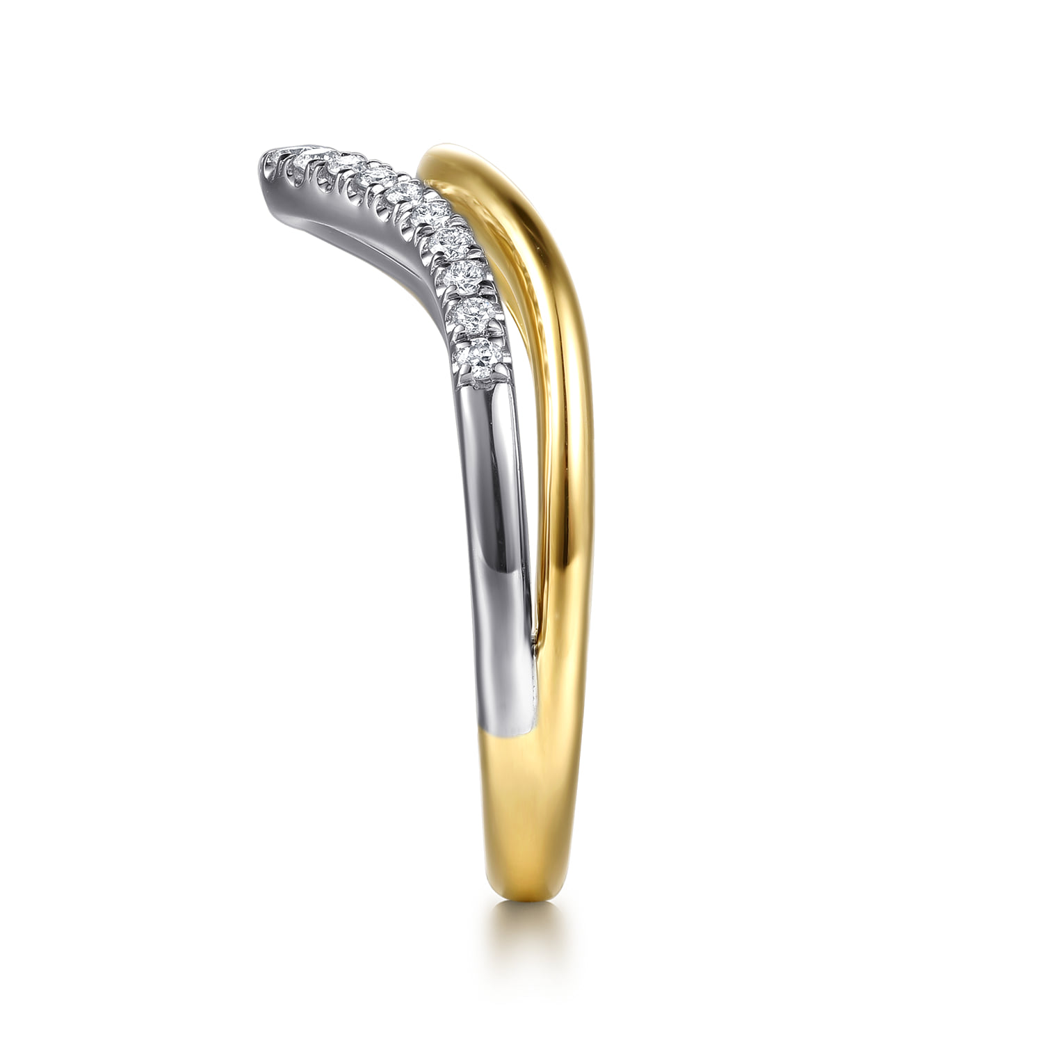 Diamond Curved Easy Stackable Ring in 14K White/Yellow Gold, photograph 4