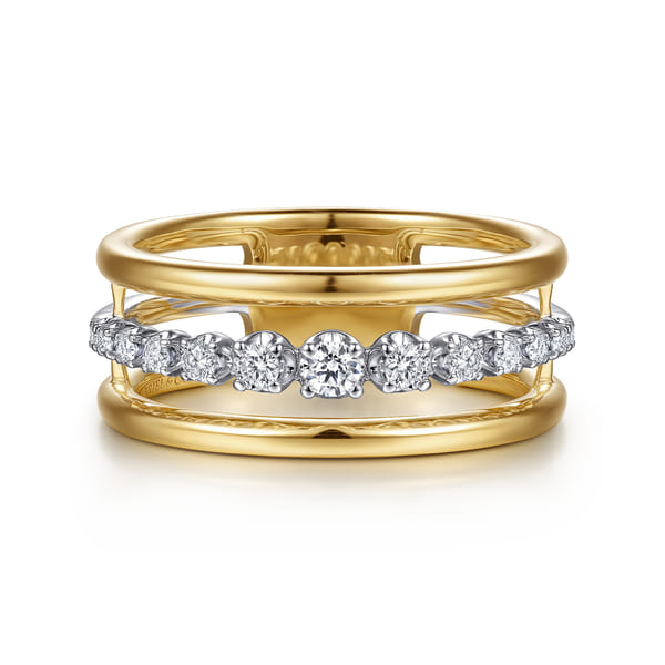 14K White Yellow Gold Graduating Diamond Easy Stackable Ring