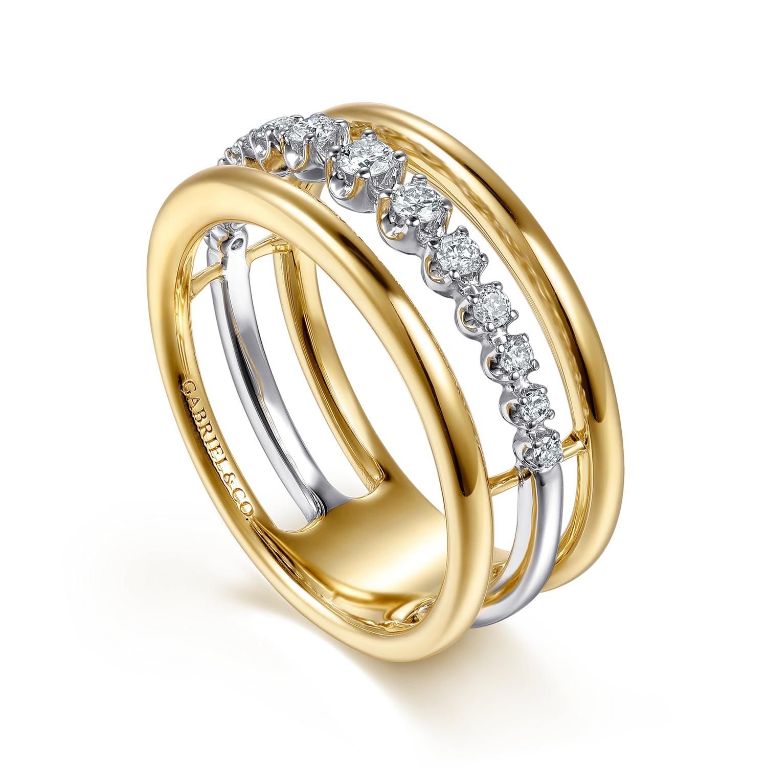 Graduating Diamond Easy Stackable Ring in 14K White/Yellow Gold, photograph 3