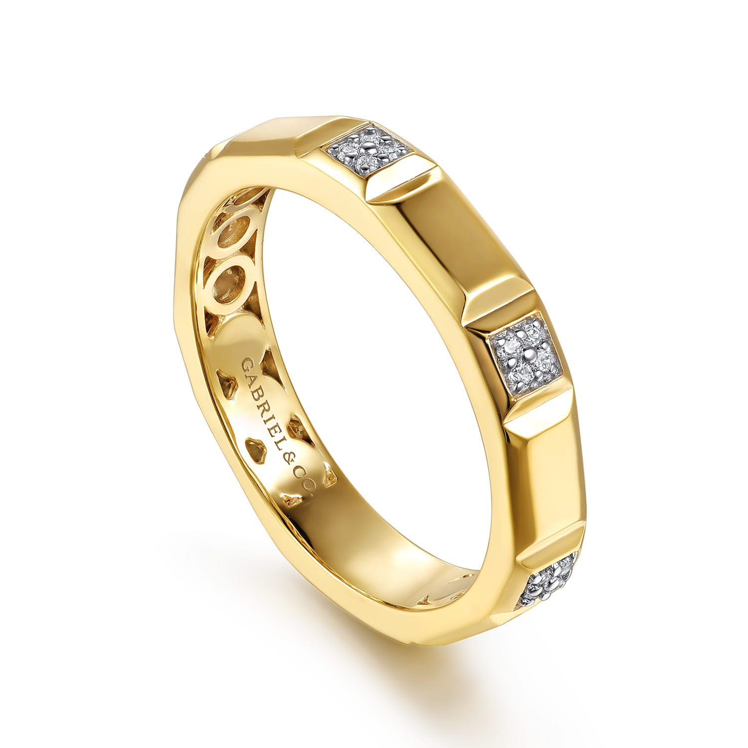 Diamond and Half Cube Stackable Ring in 14K Yellow Gold, photograph 3