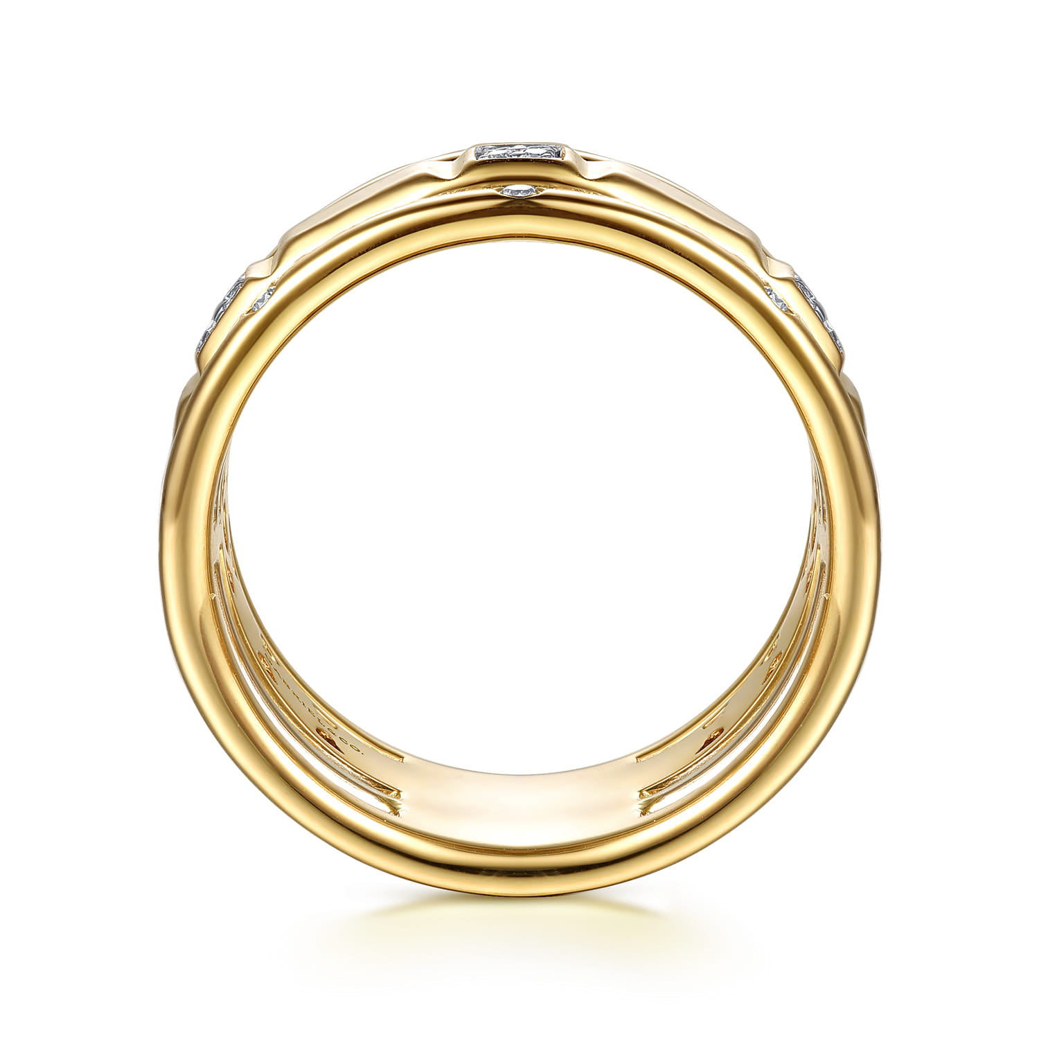 Diamond and Half Cube Easy Stackable Ring in 14K White/Yellow Gold, photograph 2