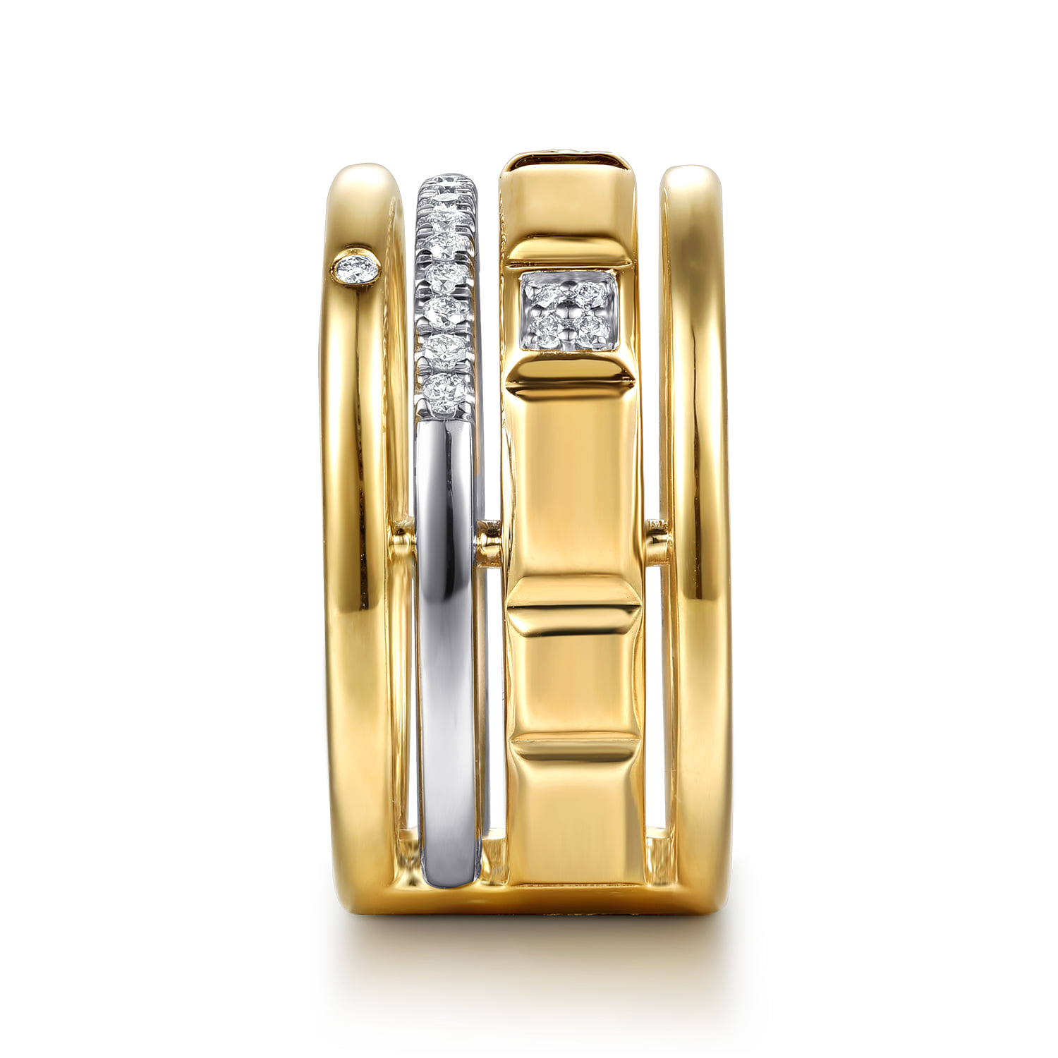Diamond and Half Cube Easy Stackable Ring in 14K White/Yellow Gold, photograph 4