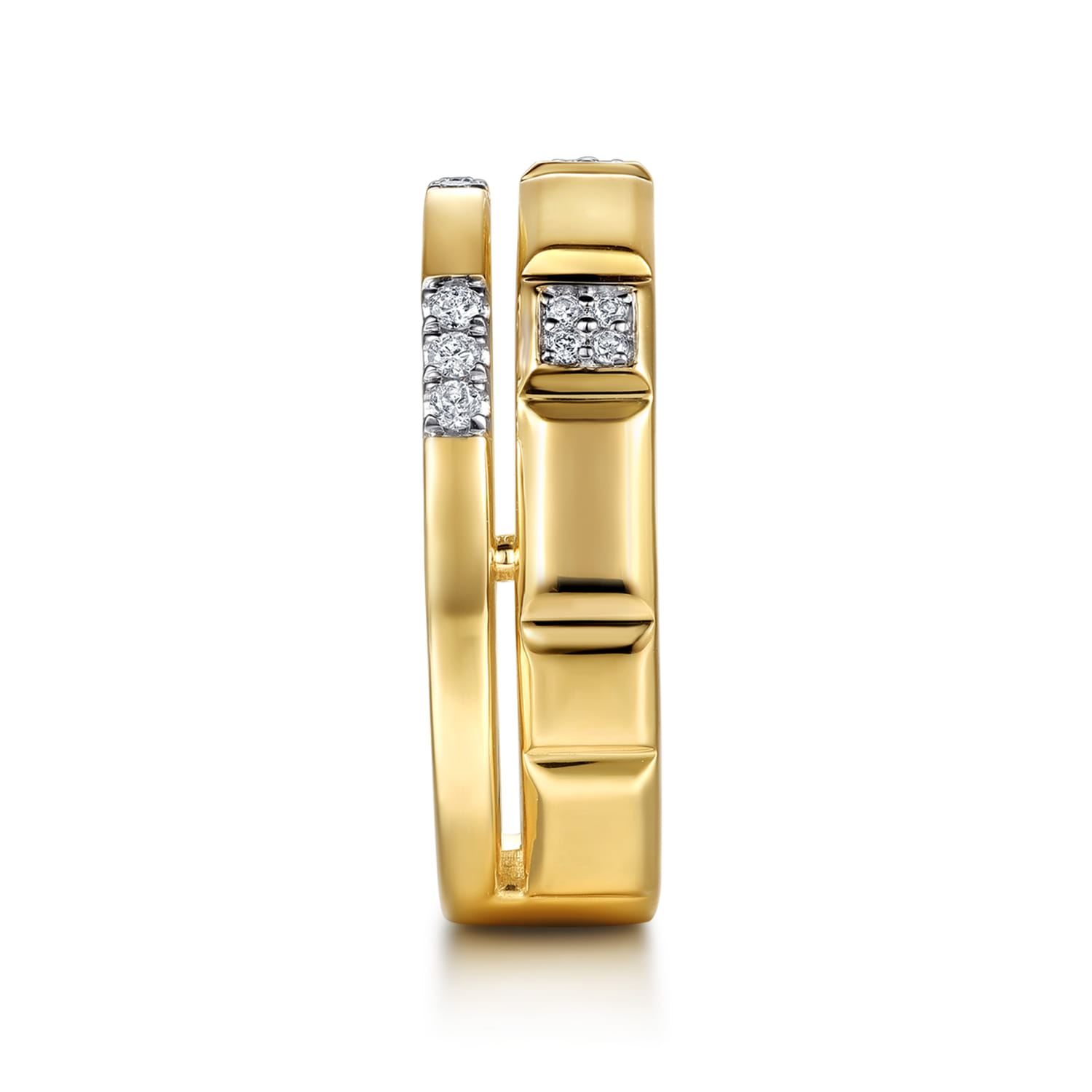 Diamond and Half Cube Easy Stackable Ring in 14K Yellow Gold, photograph 4
