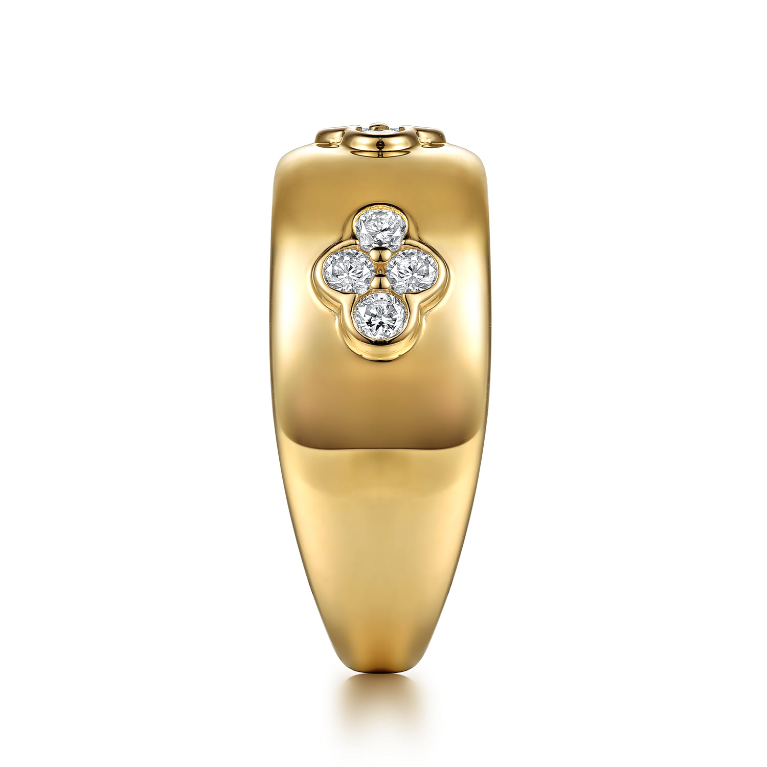 Diamond Clover Station Wide Band Ring in 14K Yellow Gold, photograph 4