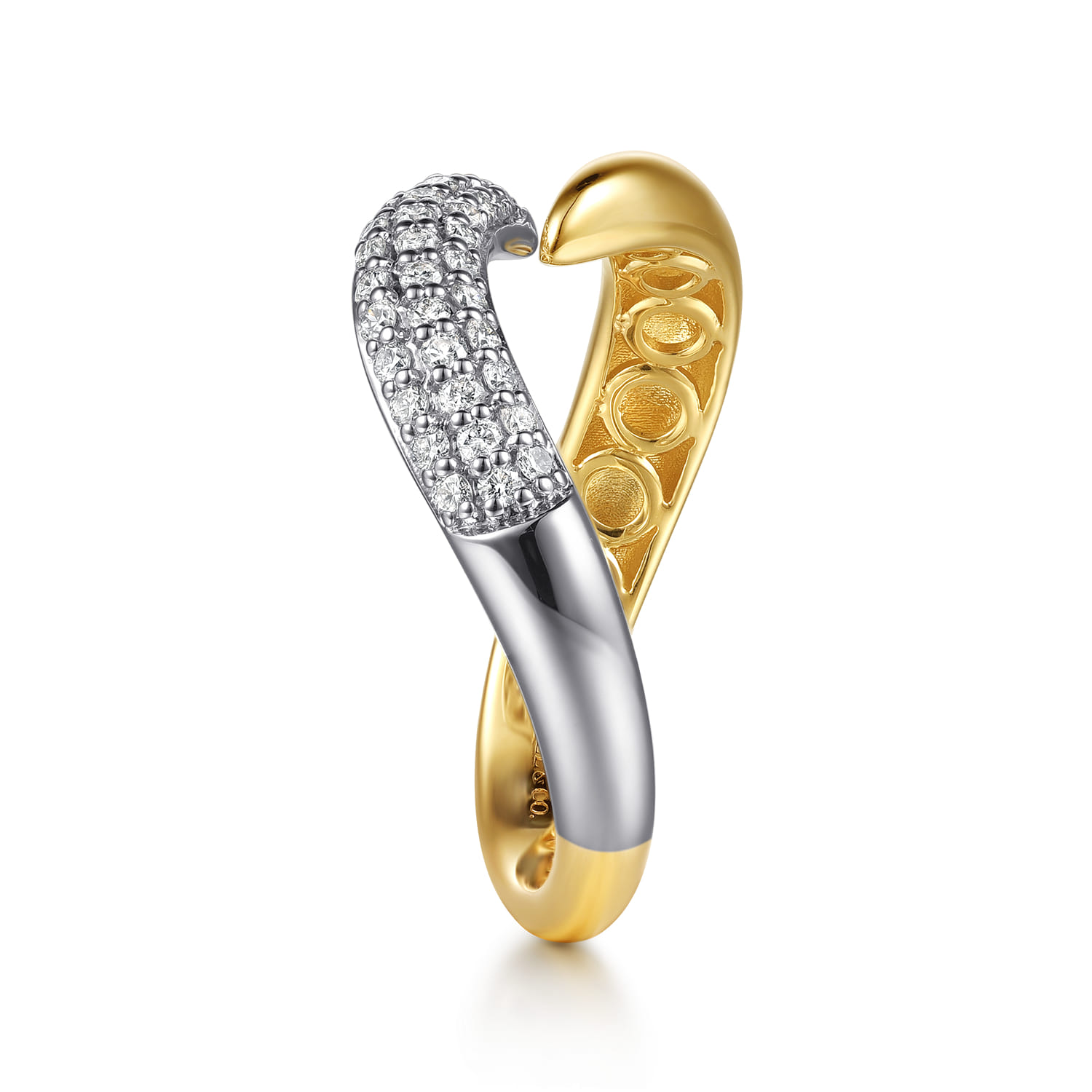 Diamond Pave Bypass Ring in 14K White/Yellow Gold, photograph 4