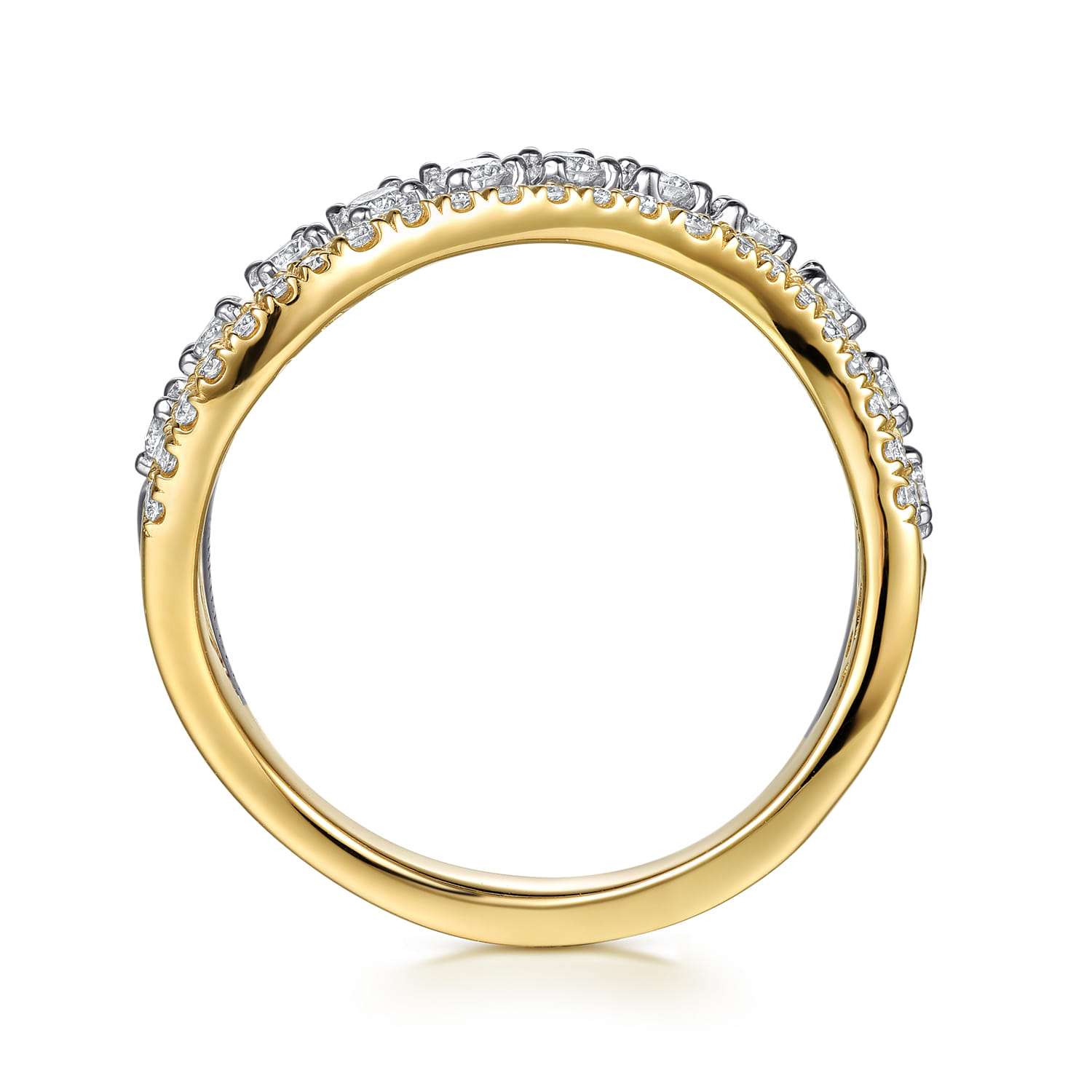 Diamond Curved Easy Stackable Ring in 14K White/Yellow Gold, photograph 2