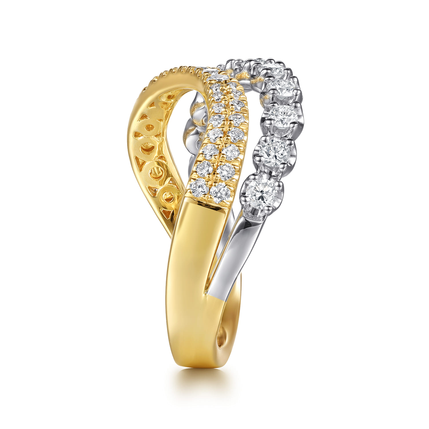 Diamond Curved Easy Stackable Ring in 14K White/Yellow Gold, photograph 4