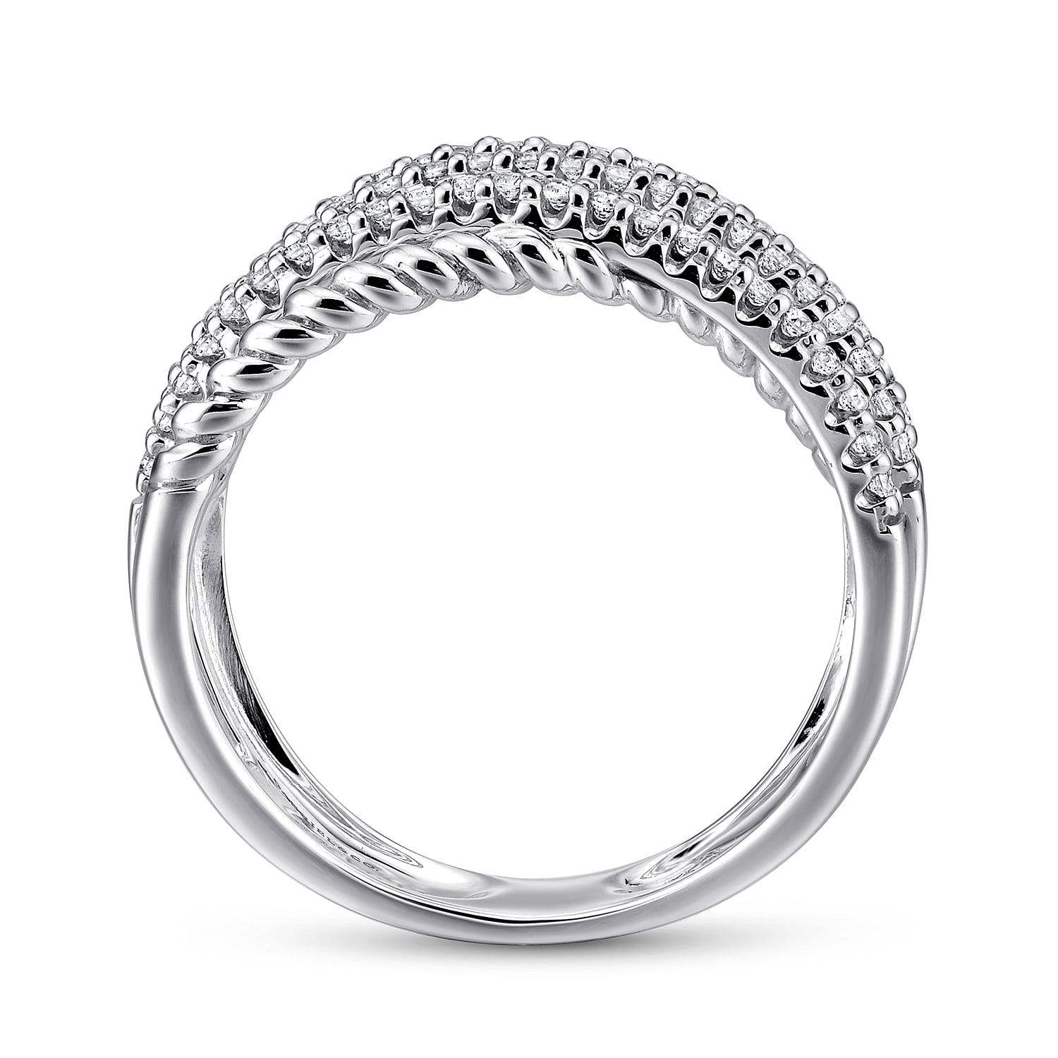 Twisted Rope and Diamond Criss Cross Ring in 14K White Gold, photograph 2