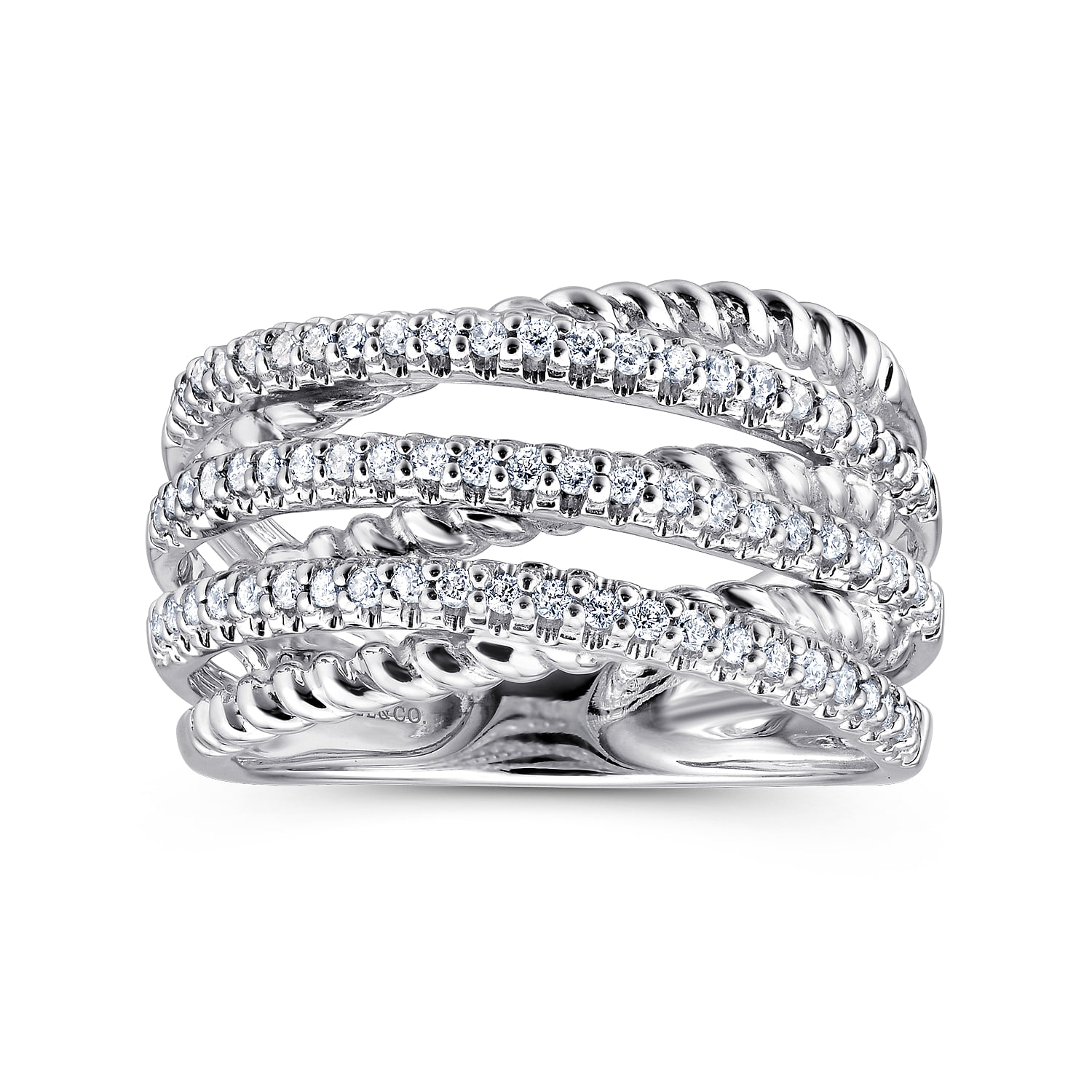 Twisted Rope and Diamond Criss Cross Ring in 14K White Gold, photograph 4