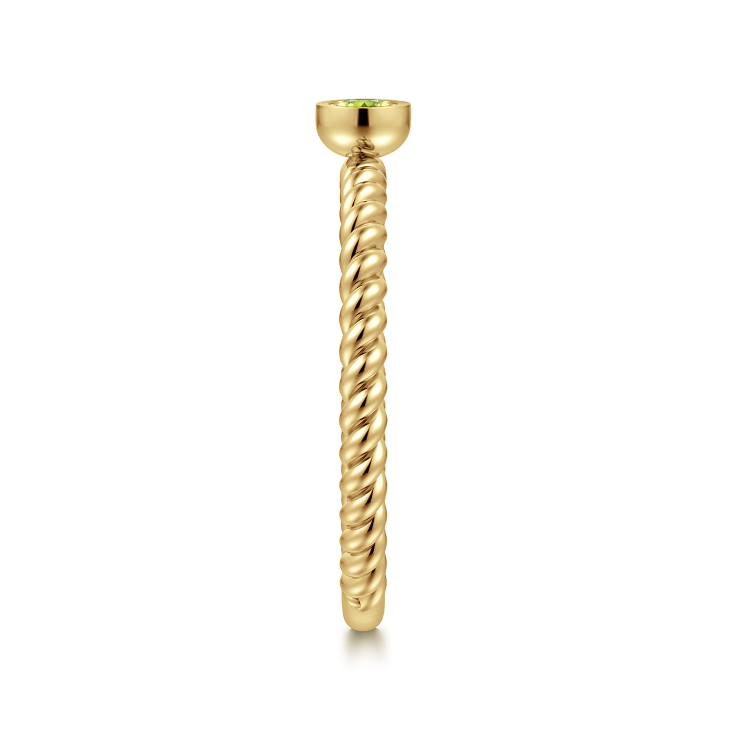Round Peridot Ring with Twisted Rope Foundation Promise Ring in 14K Yellow Gold, photograph 4