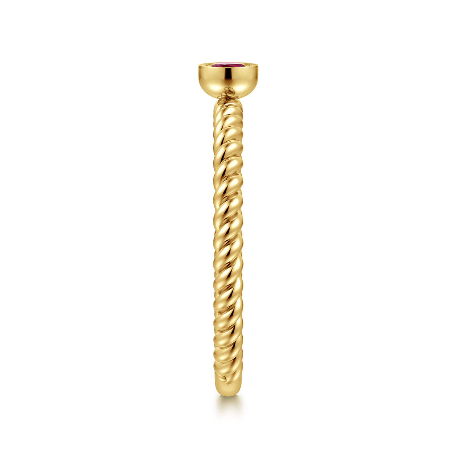 Round Ruby Ring with Twisted Rope Foundation in 14K Yellow Gold, photograph 4