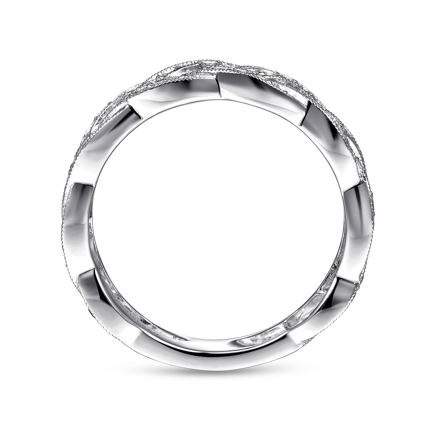 Braided Diamond Stackable Ring in 14K White Gold, photograph 2