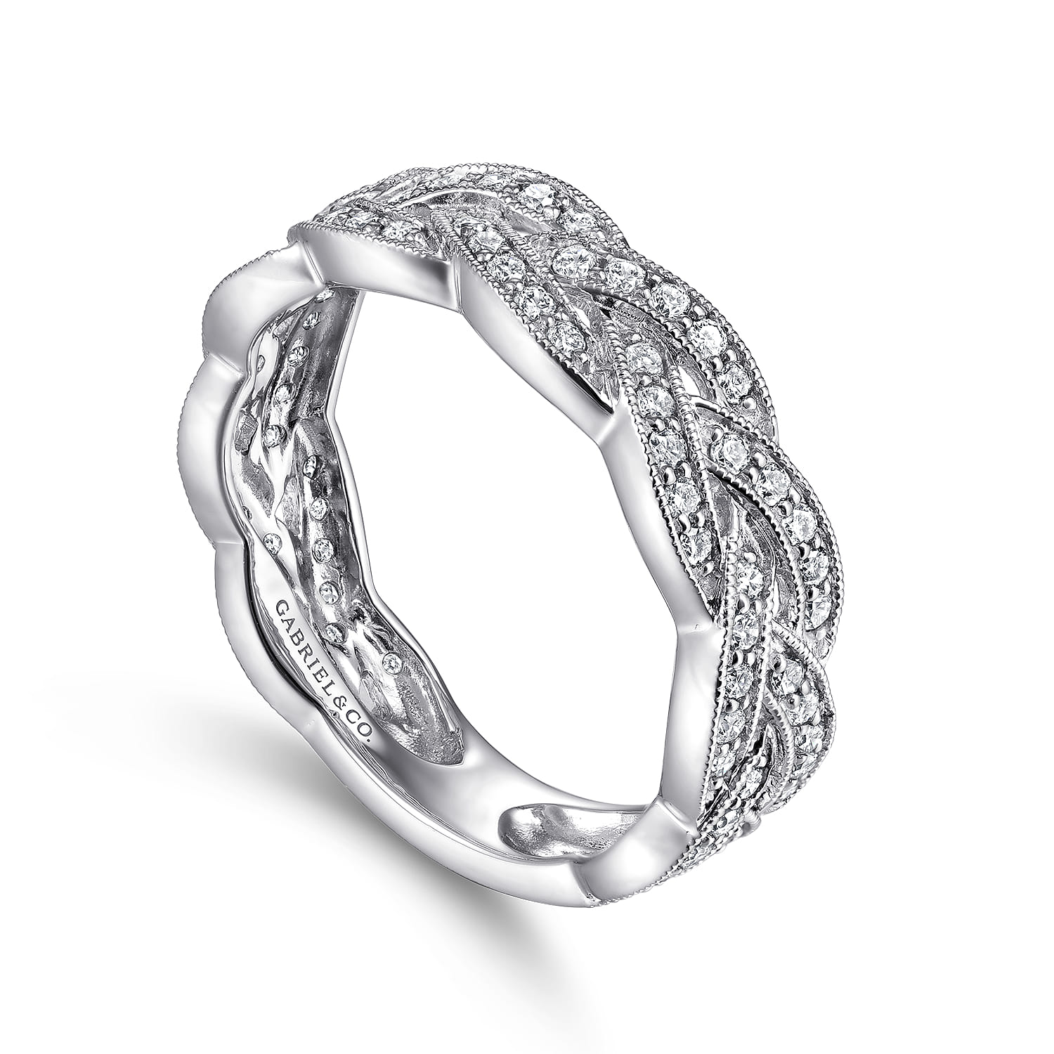 Braided Diamond Stackable Ring in 14K White Gold, photograph 3