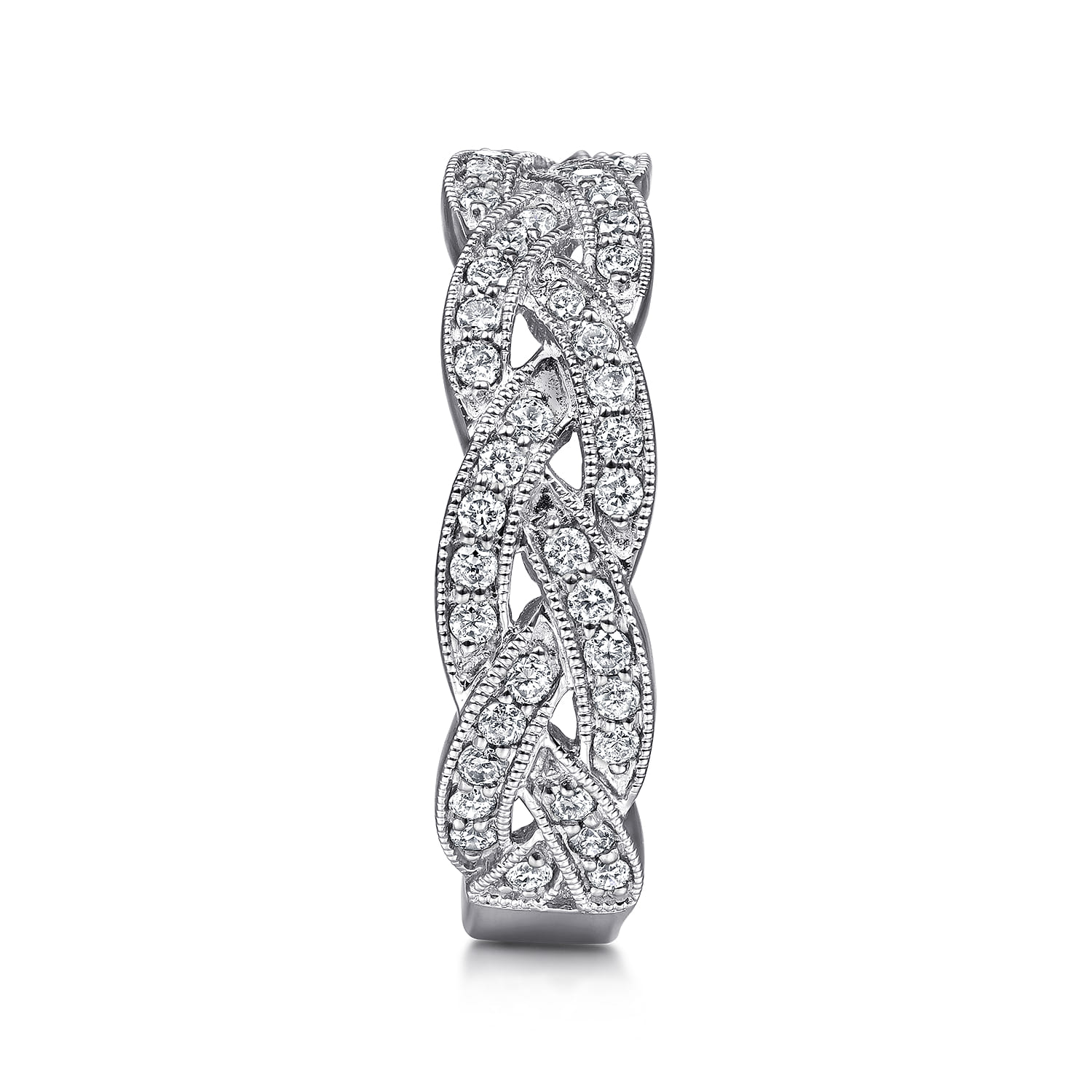Braided Diamond Stackable Ring in 14K White Gold, photograph 4