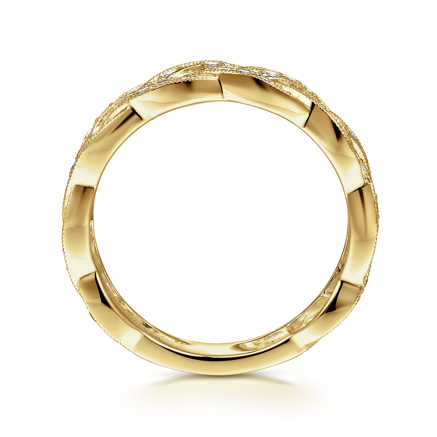 Braided Diamond Stackable Ring in 14K Yellow Gold, photograph 2
