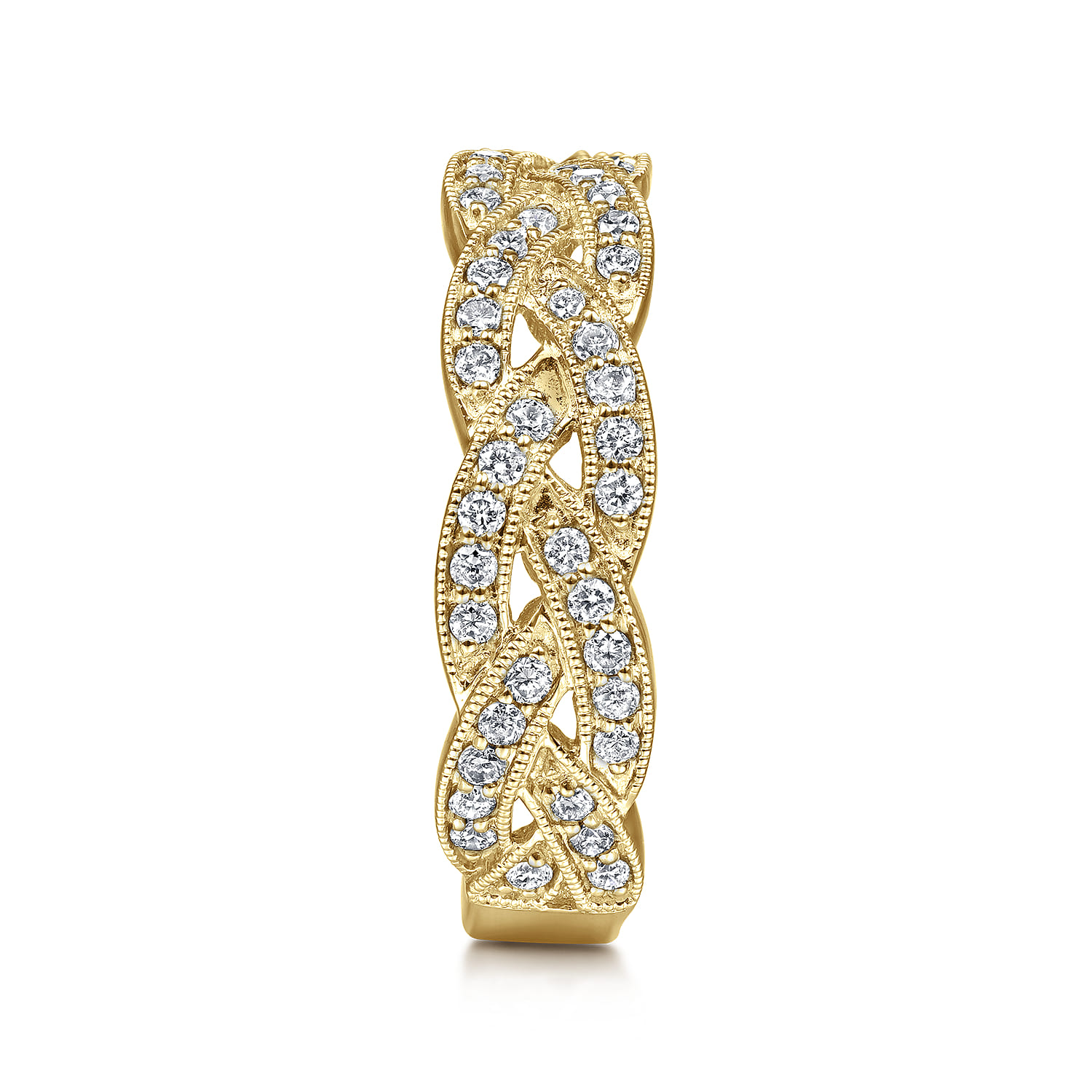 Braided Diamond Stackable Ring in 14K Yellow Gold, photograph 4