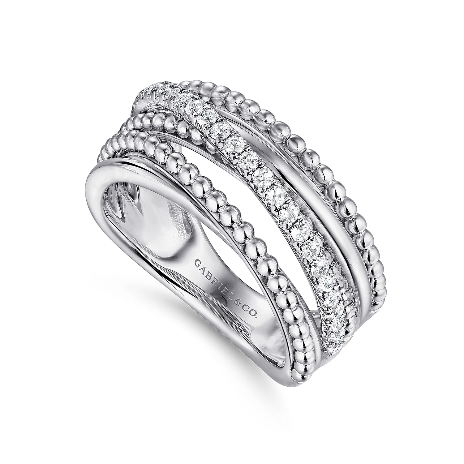 Layered Bujukan Beaded White Sapphire Ring in Sterling Silver, photograph 3