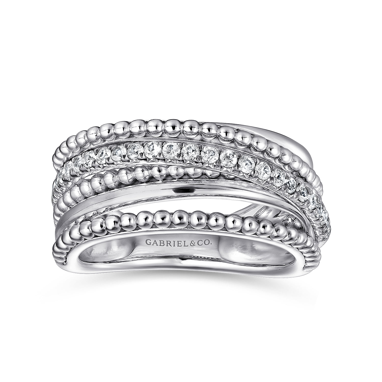 Layered Bujukan Beaded White Sapphire Ring in Sterling Silver, photograph 4