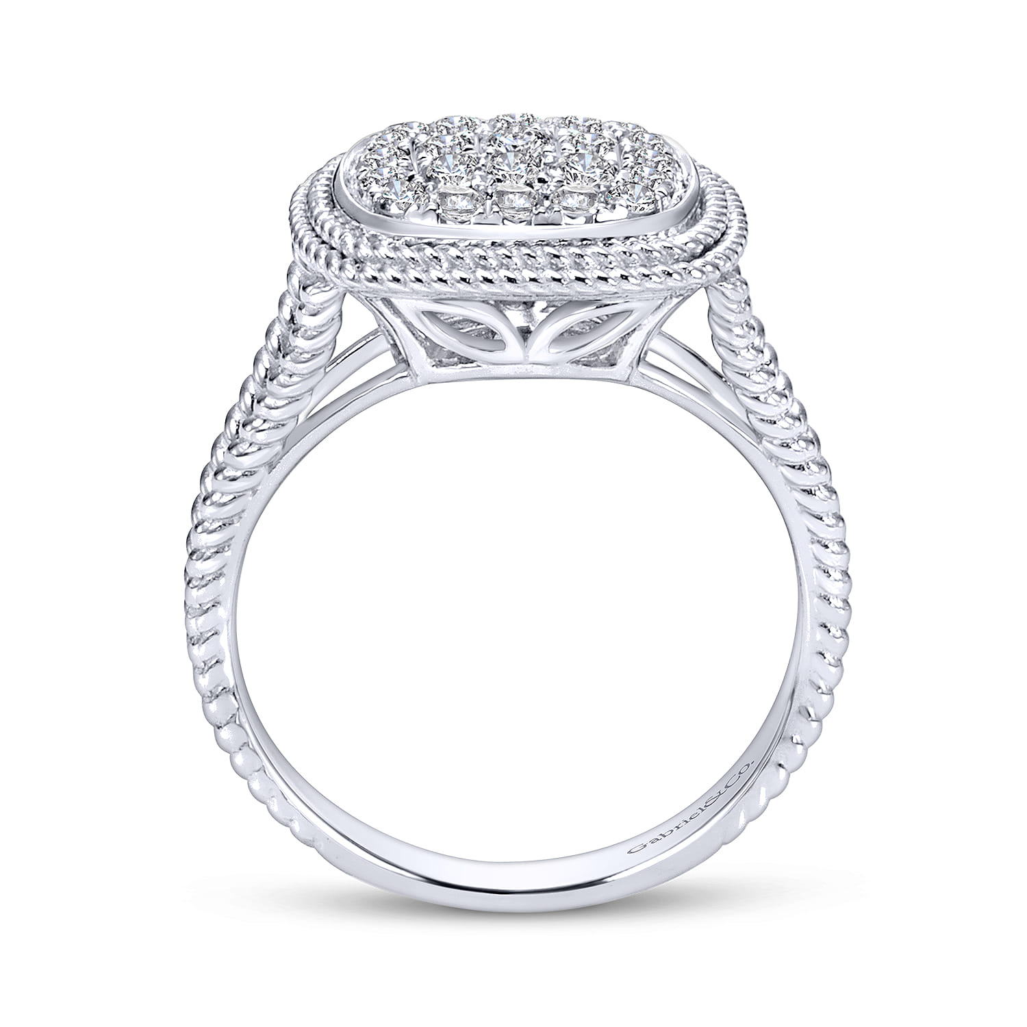 Diamond Pave Split Foundation Ring in 14K White Gold, photograph 2