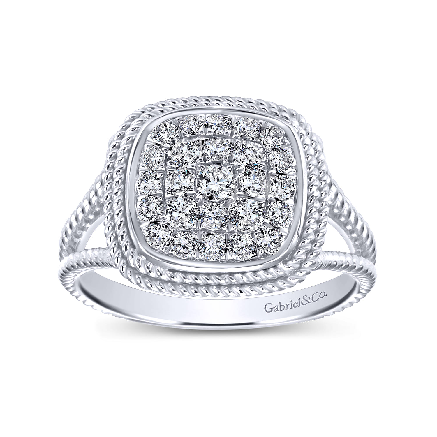 Diamond Pave Split Foundation Ring in 14K White Gold, photograph 4