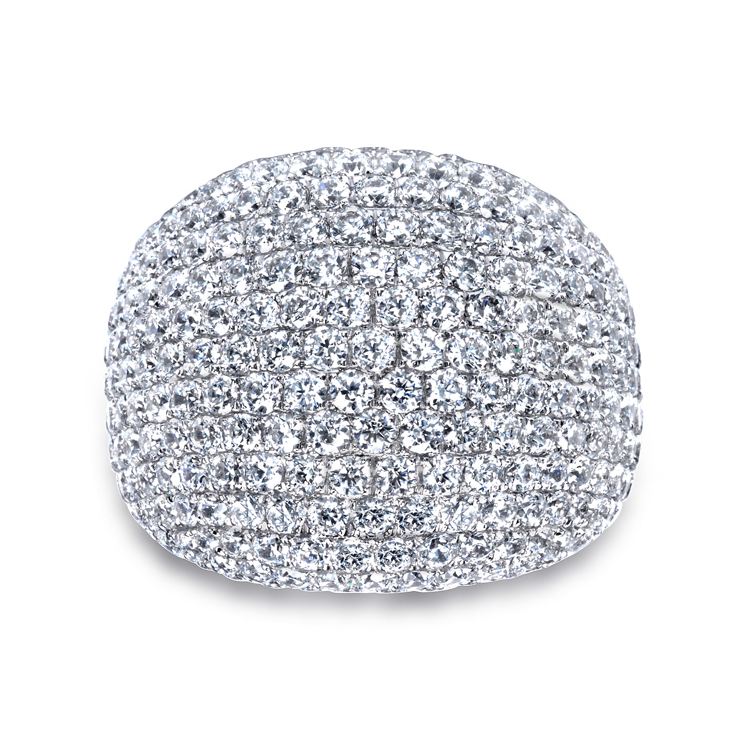 Wide Diamond Pave Domed Ring in 18K White Gold, photograph 4