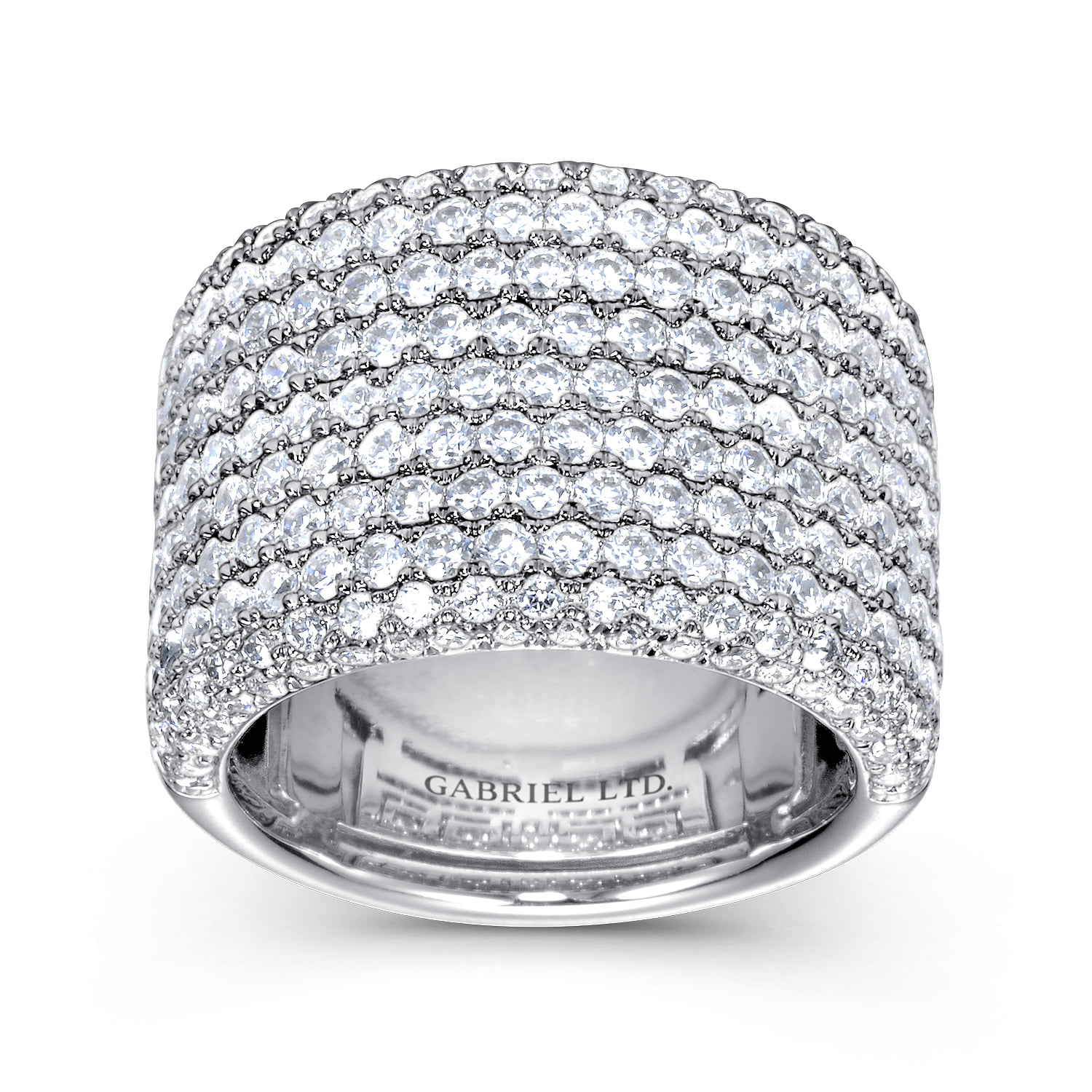 Wide Multi Row Diamond Ring in 18K White Gold, photograph 4