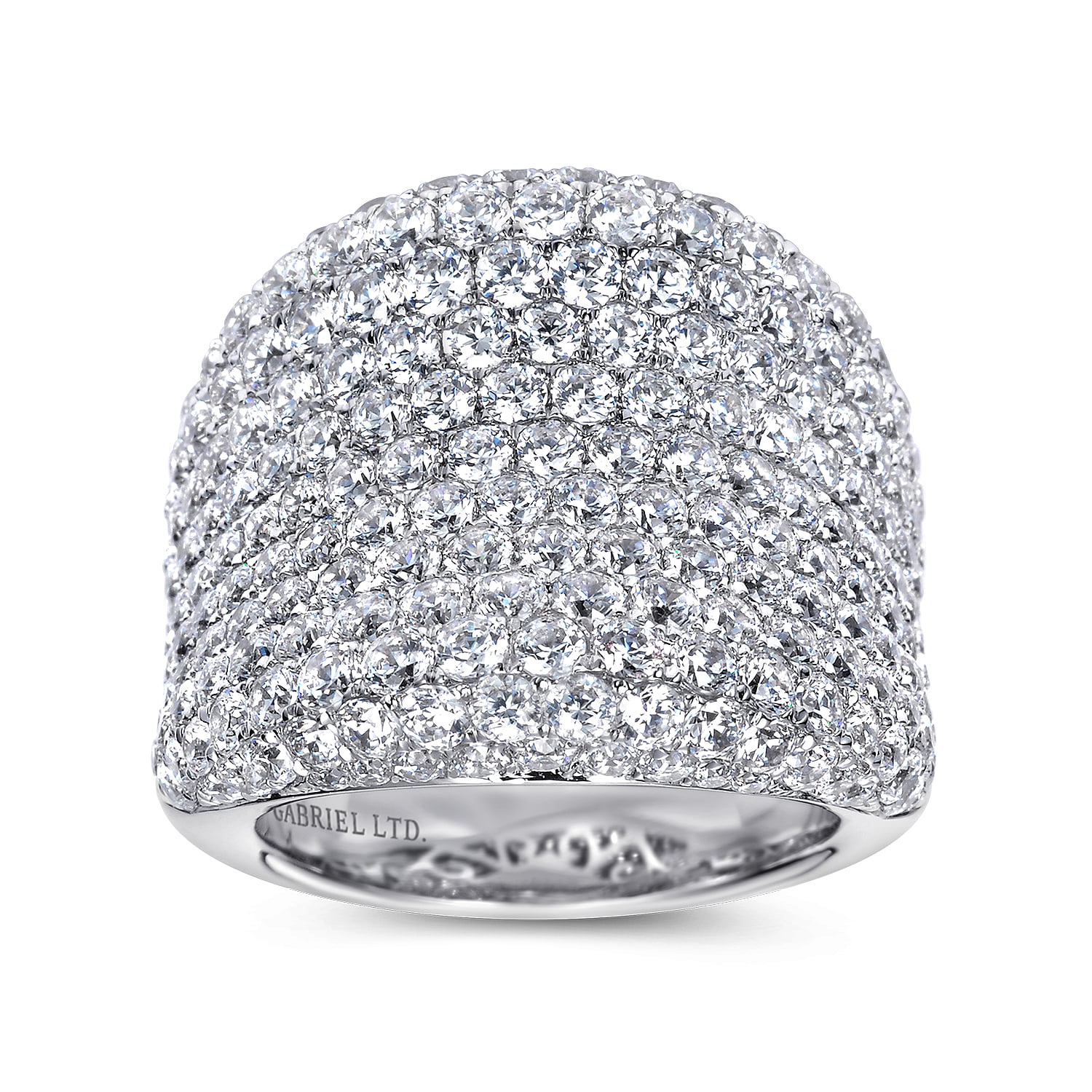 Wide Diamond Pave Statement Ring in 18K White Gold, photograph 4