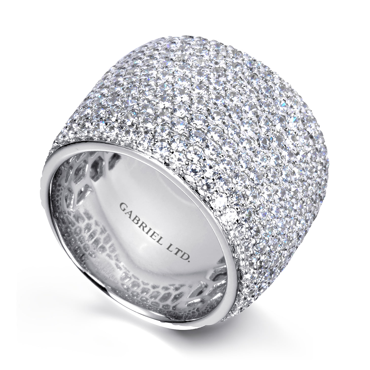 Diamond Pave Domed Ring in 18K White Gold, photograph 3