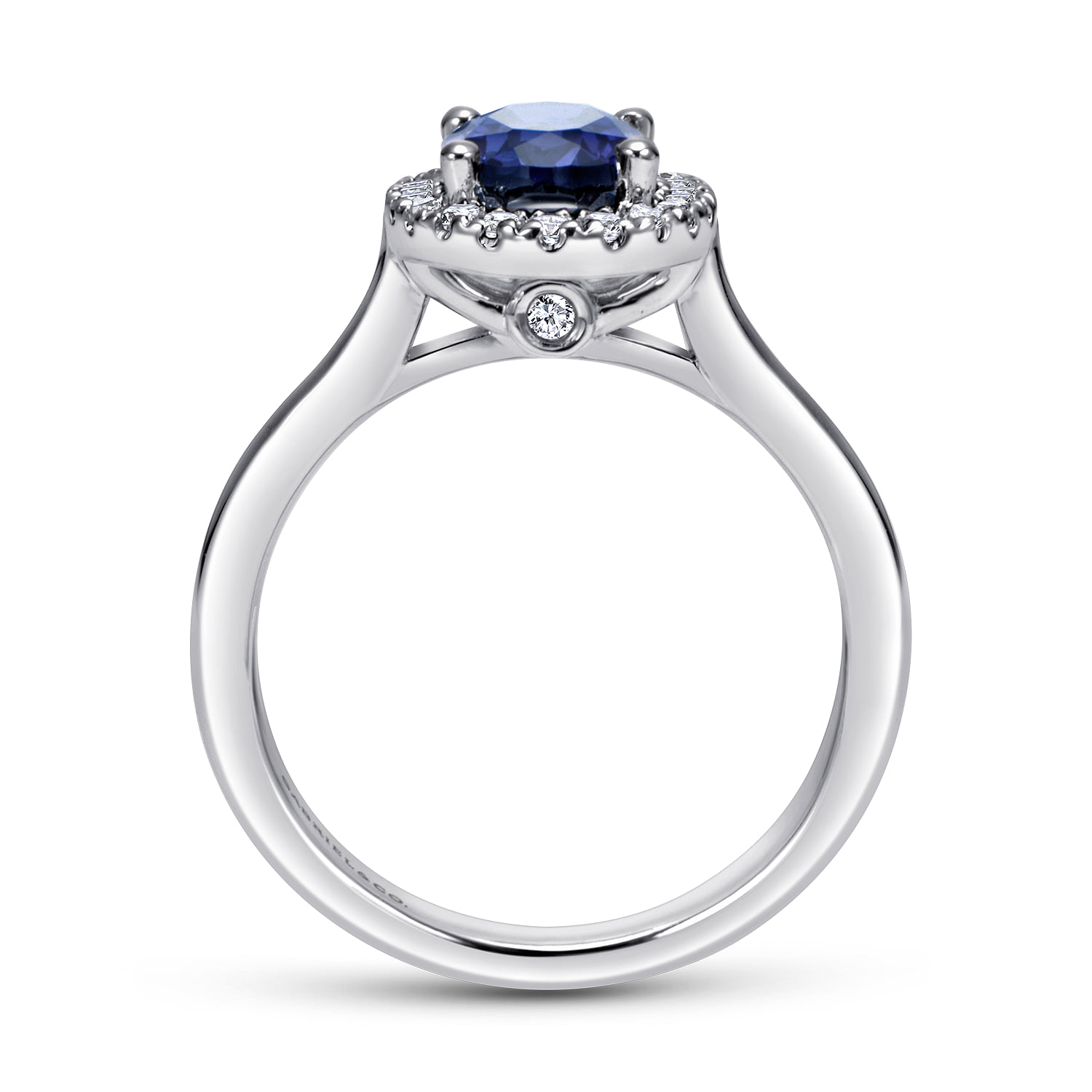 Classic Oval Sapphire and Diamond Halo Ring in 14K White Gold, photograph 2
