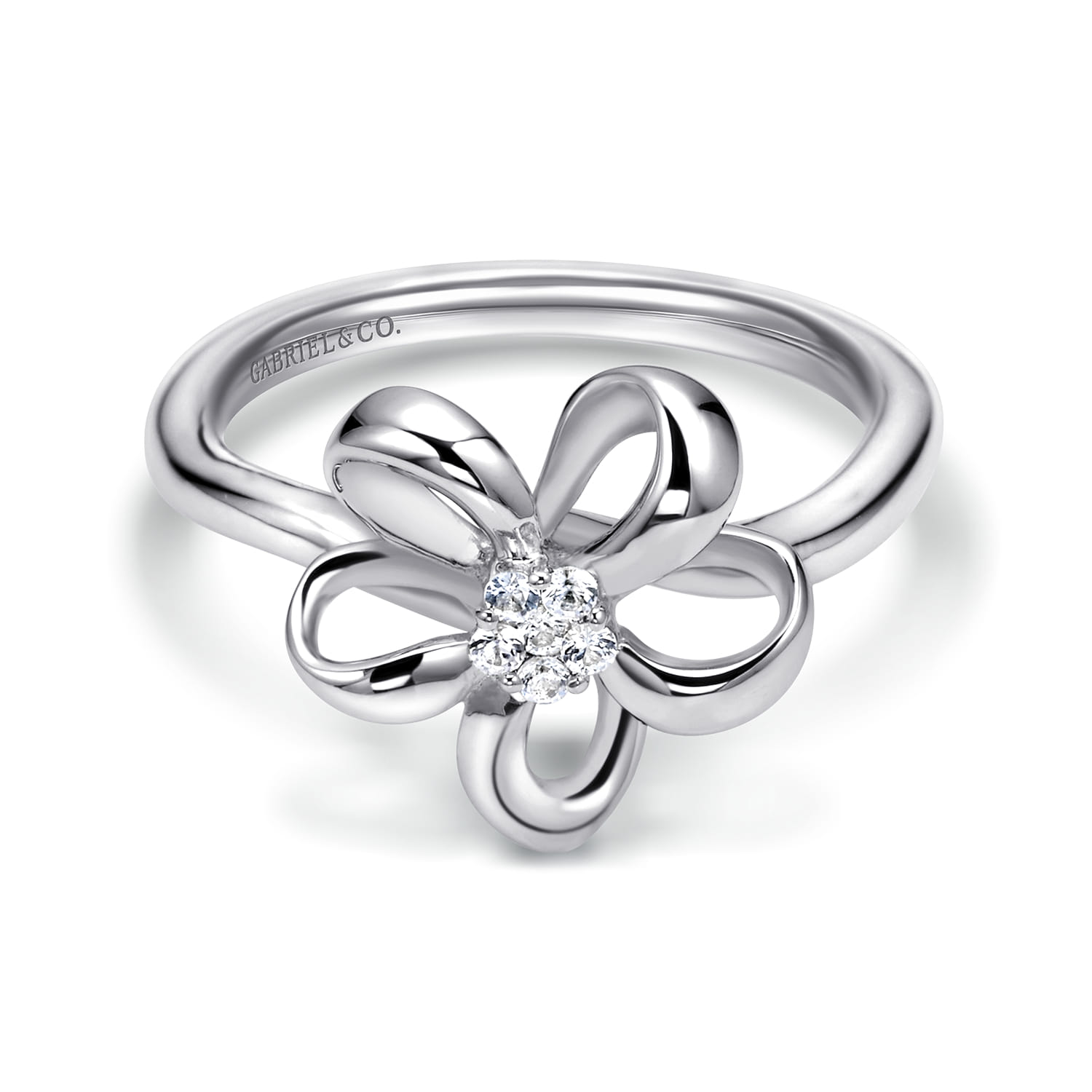 Floral White Sapphire Ladies Ring in Sterling Silver