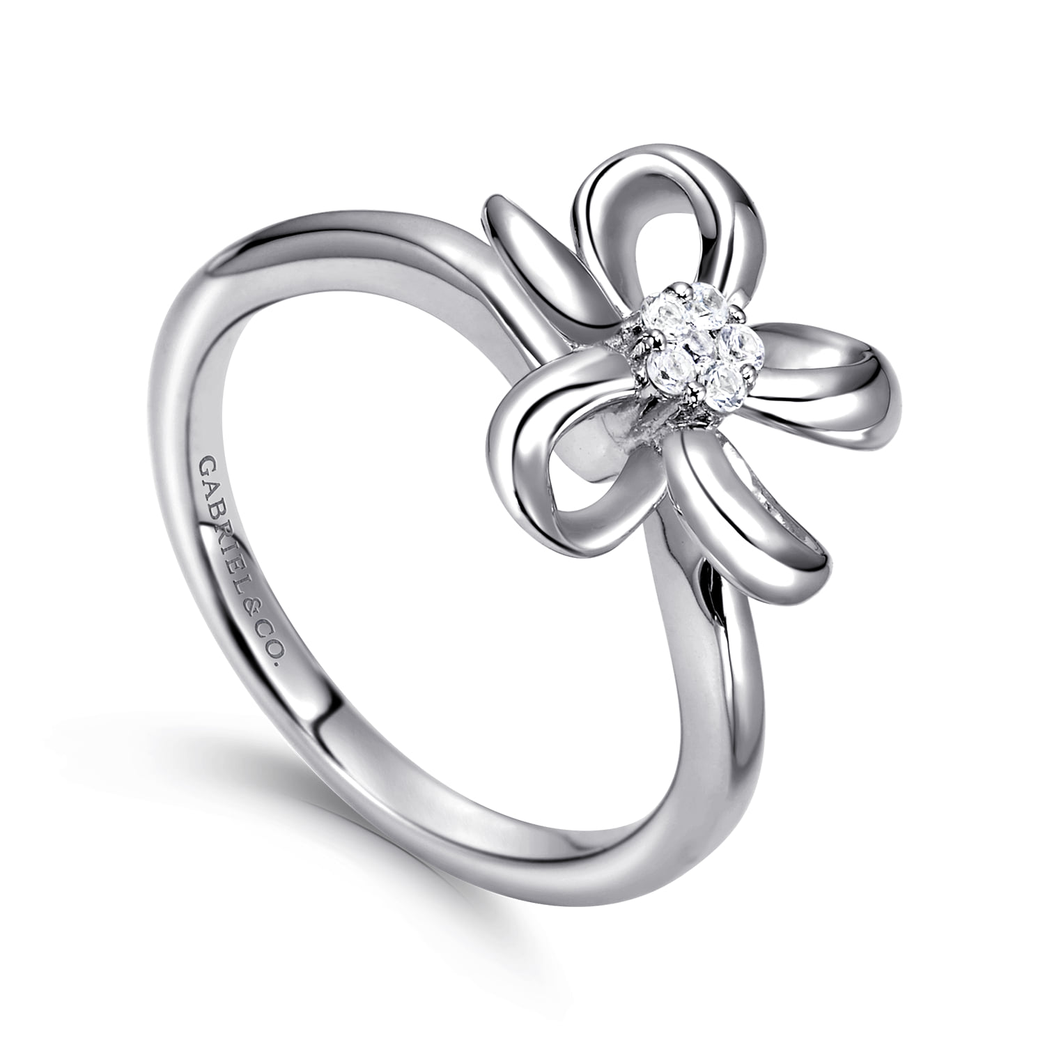 Floral White Sapphire Ladies Ring in Sterling Silver, photograph 3