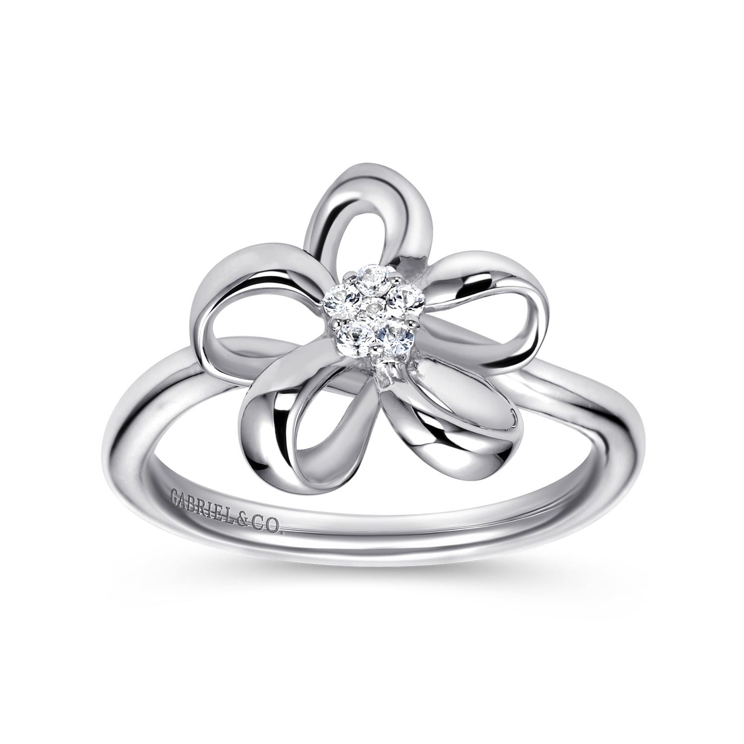 Floral White Sapphire Ladies Ring in Sterling Silver, photograph 4