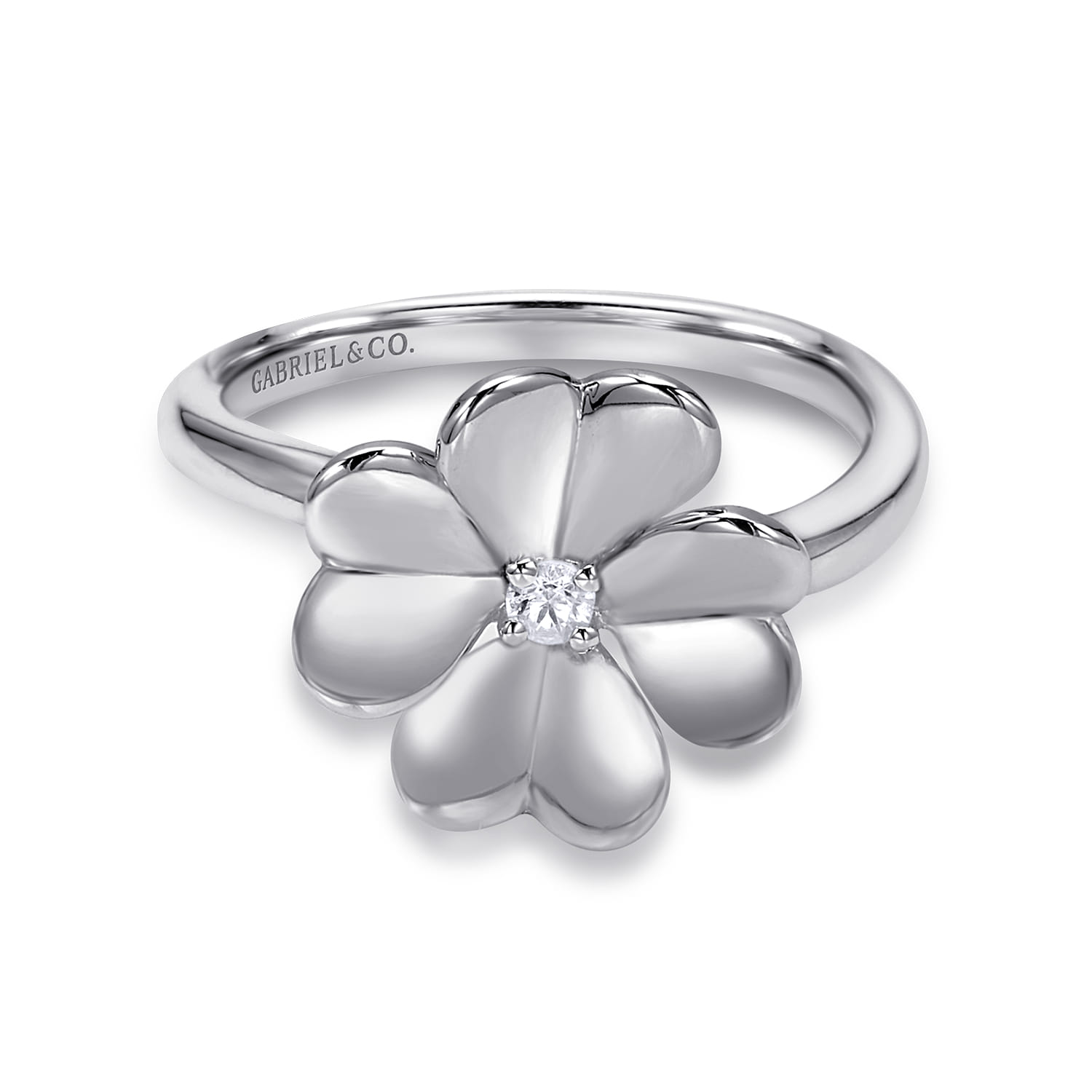 High Polished Flower with White Sapphire Ring