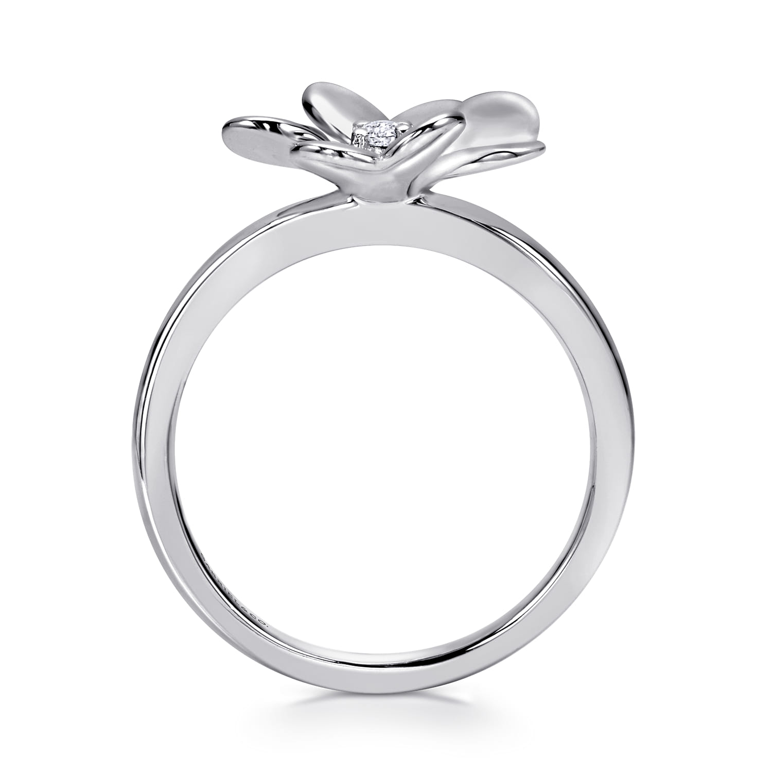 High Polished Flower with White Sapphire Ring in Sterling Silver, photograph 2