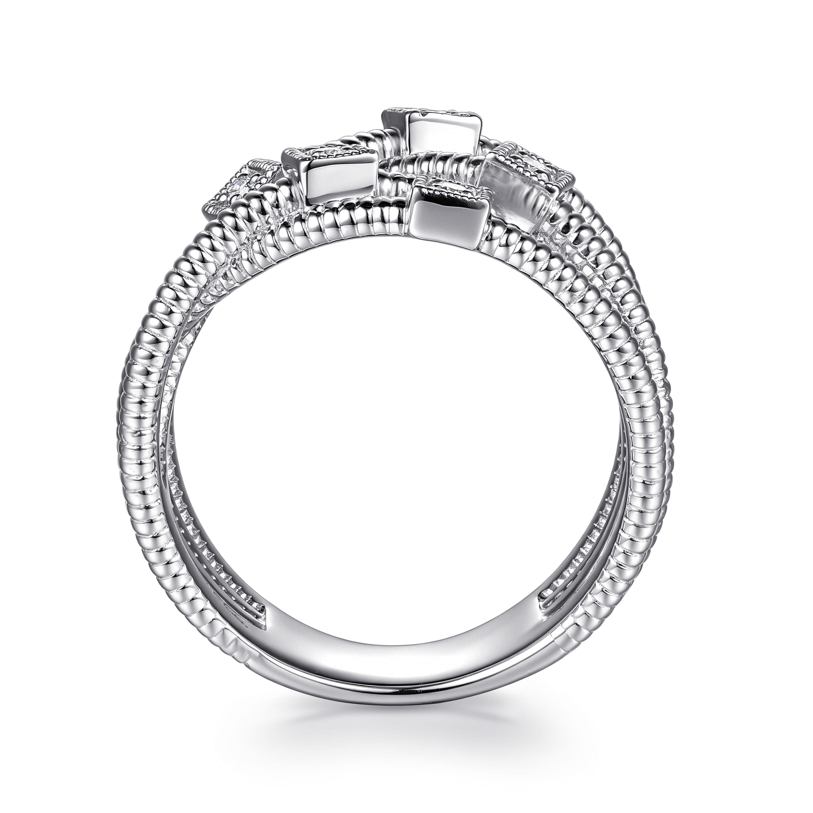 Wide Band Criss Cross Diamond Station Ring in Sterling Silver, photograph 2