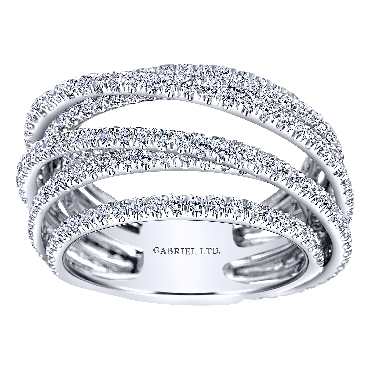 Multi Row Intersecting Diamond Ring in 18K White Gold, photograph 4