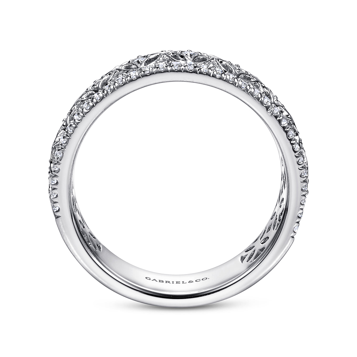 Vintage Inspired Diamond Band in 14K White Gold, photograph 2