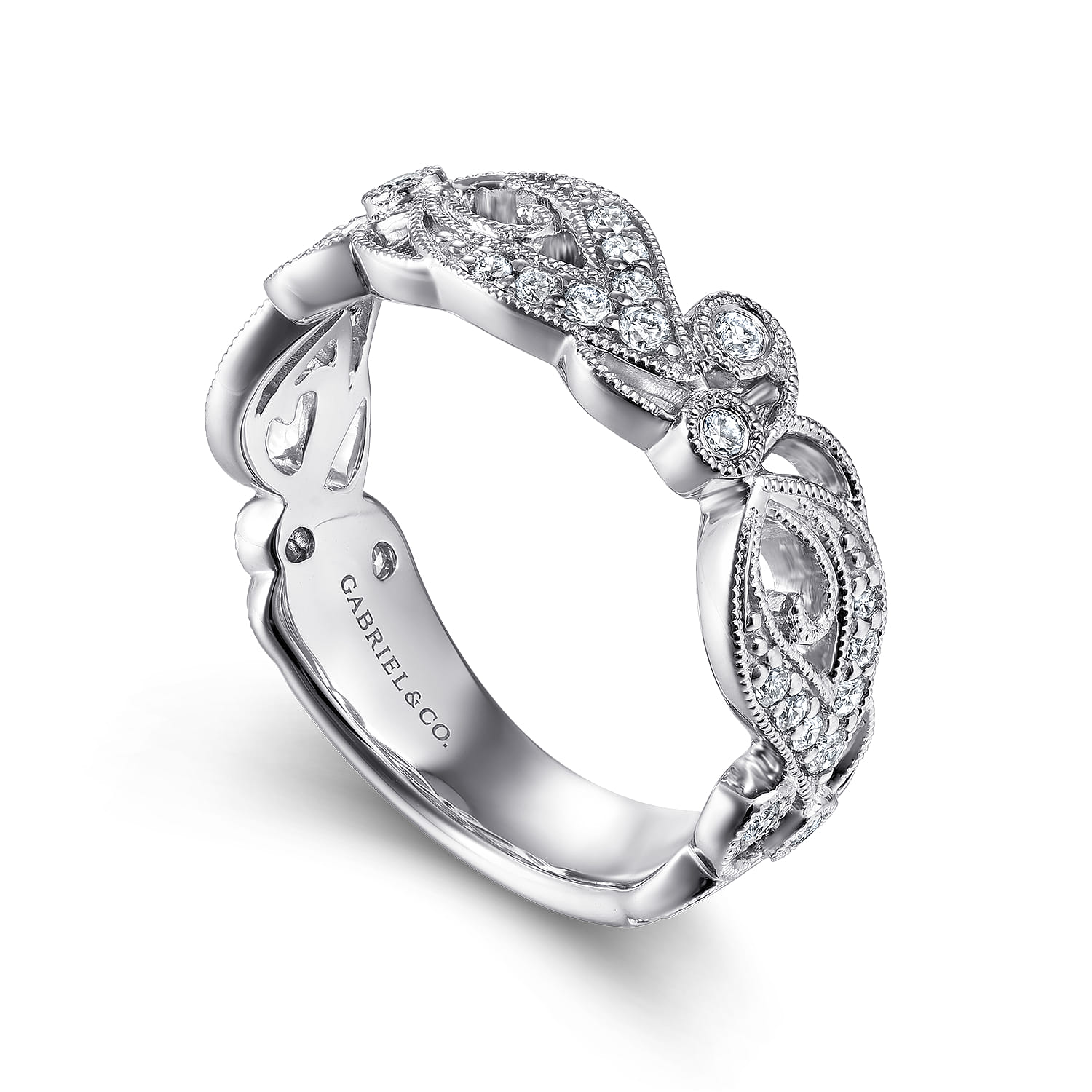 Floral Inspired Diamond Stackable Ring in 14K White Gold, photograph 3
